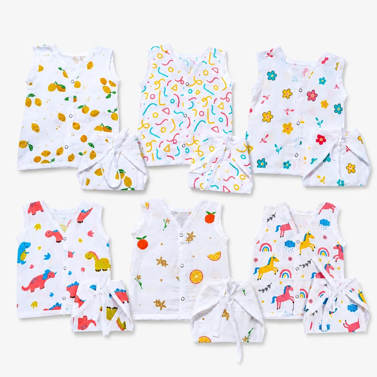 0-3m Muslin Cotton Baby Jabla & Nappy Set (Pack of 6) 