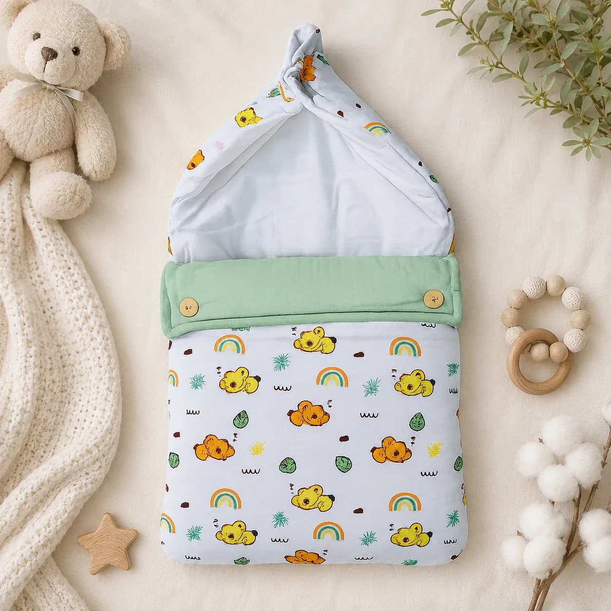 Muslin Cotton Baby Nest – Button Closure | Newborn Carry Bed | Sleeping Nest