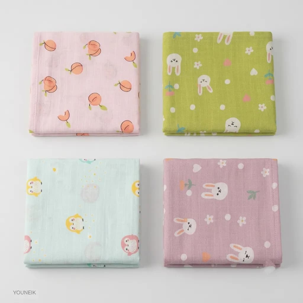 75*150cm Solid Colour Printed Muslin Bath Towels | 4 Pieces