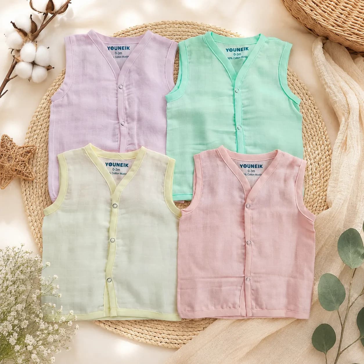 Pastel Muslin Cotton Baby Jabla Combo Pack of 4 | Newborn 0–3M