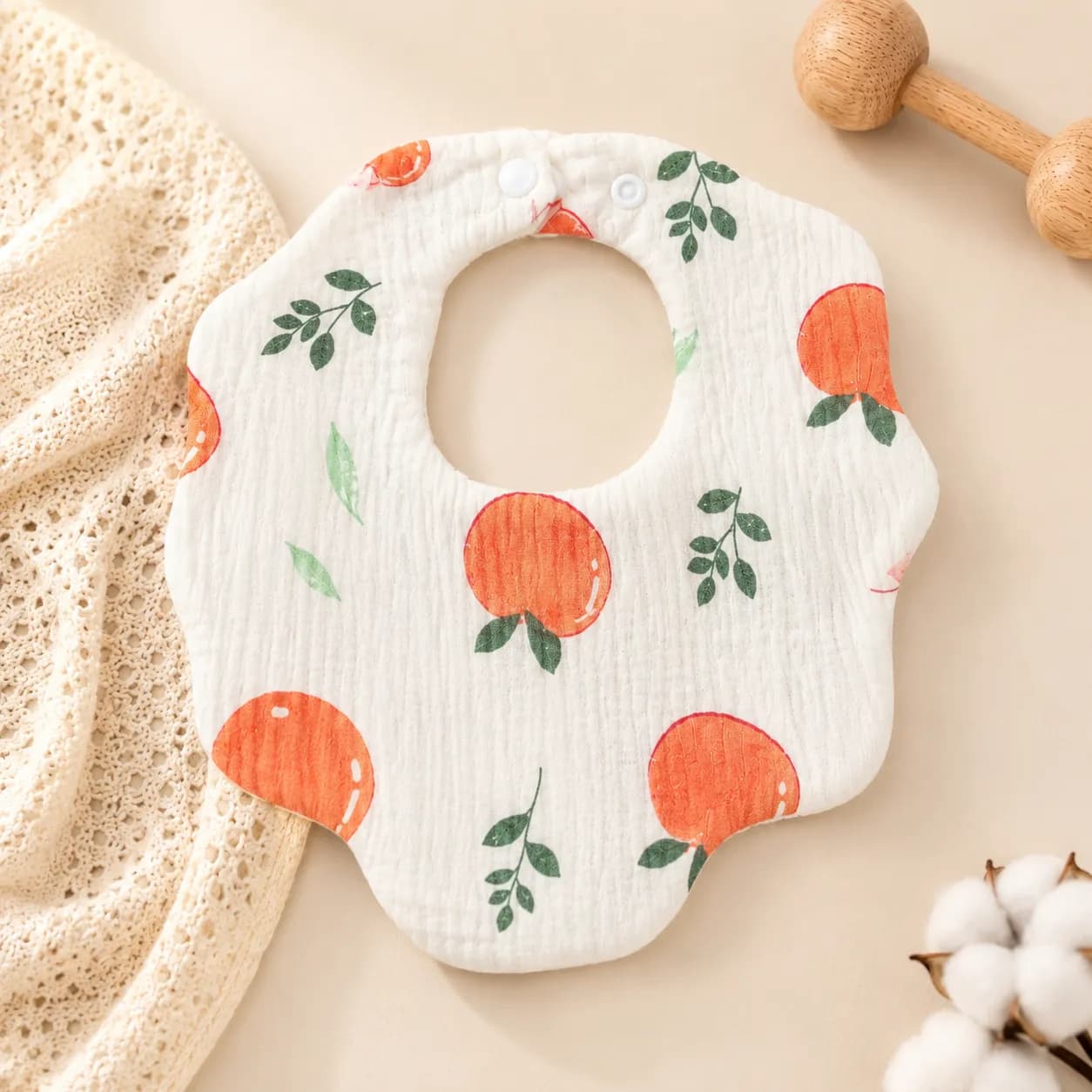 6 Layer Muslin Baby Bib | Flower Shape Printed Bibs | Soft & Absorbent 