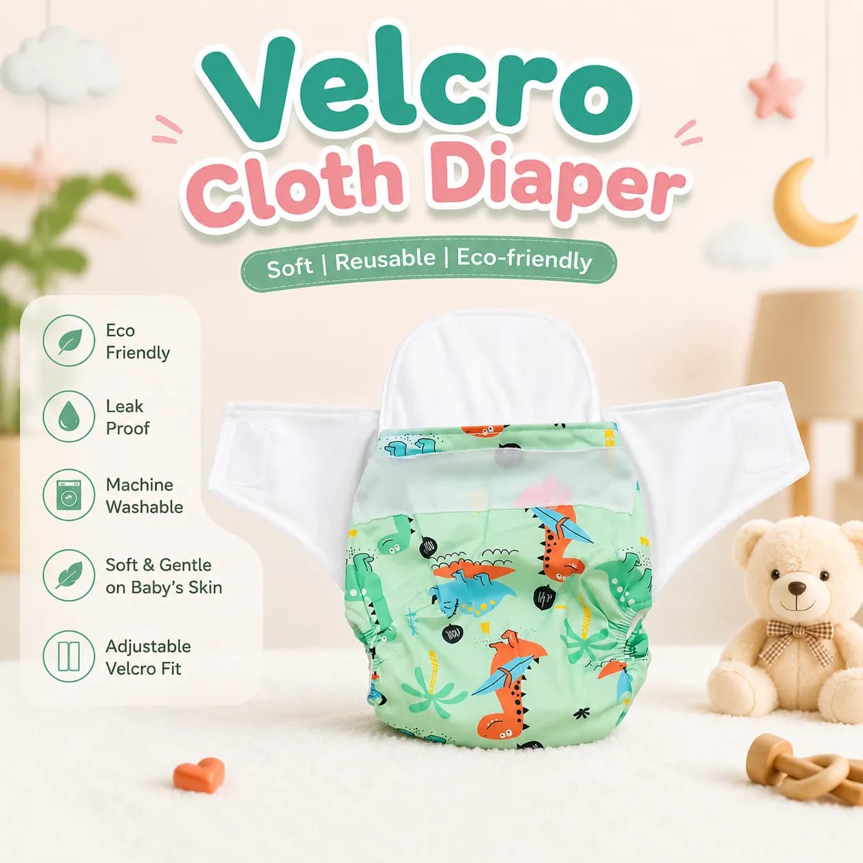 Velcro Light Weight Cloth Diaper 3m to 24m 