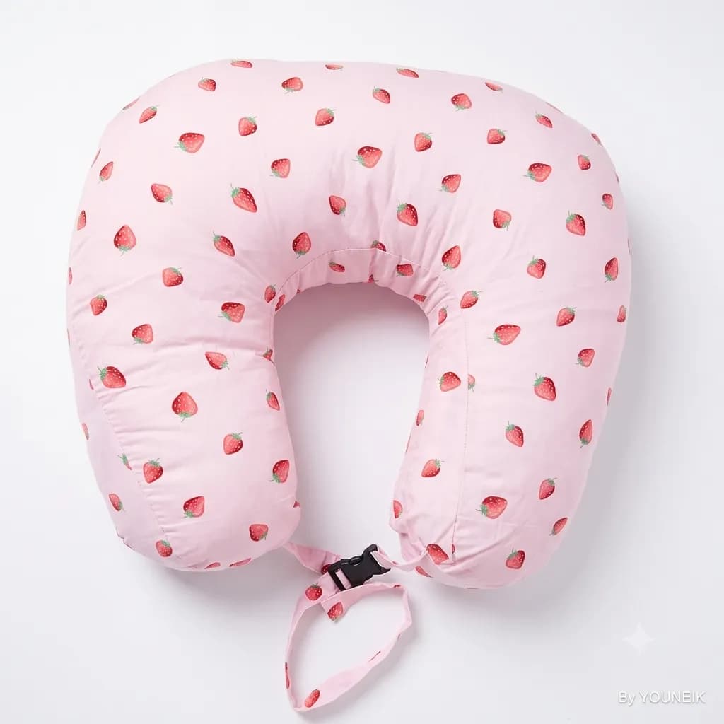 Large Feeding Pillow Baby Pink Strawberry with Buckle