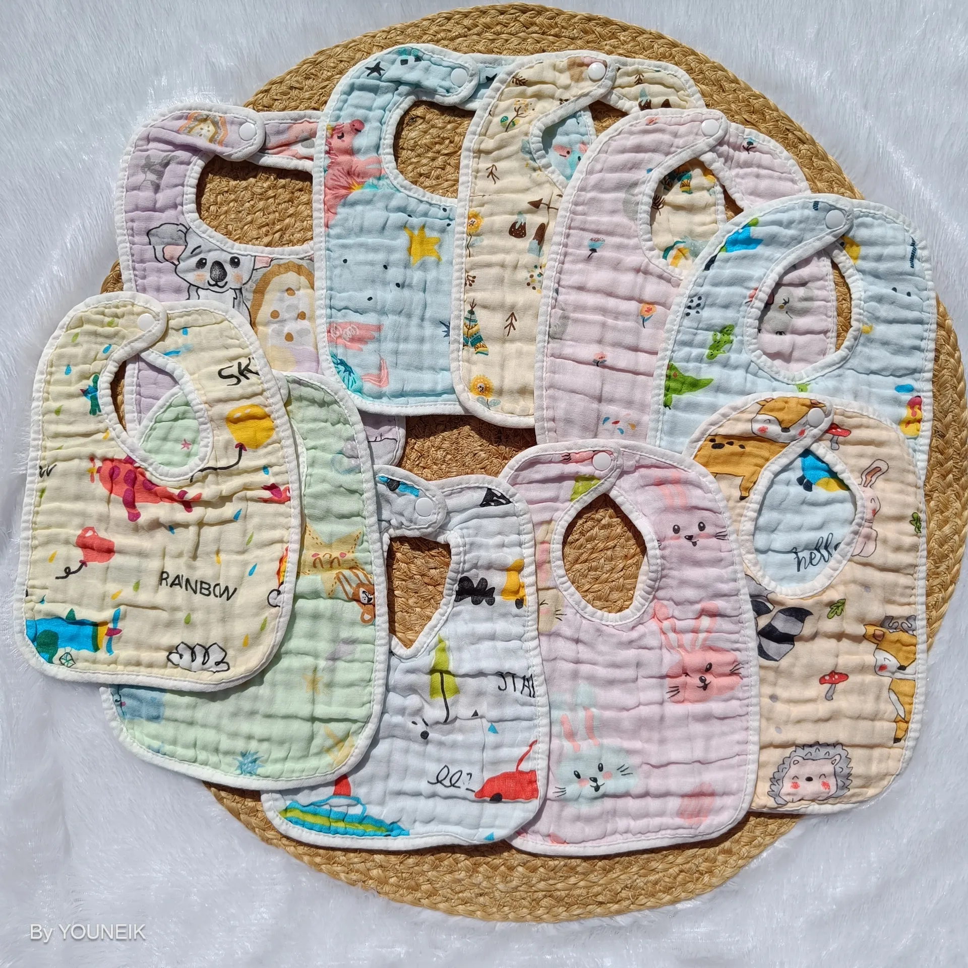 6 Layer Muslin Colour Bibs