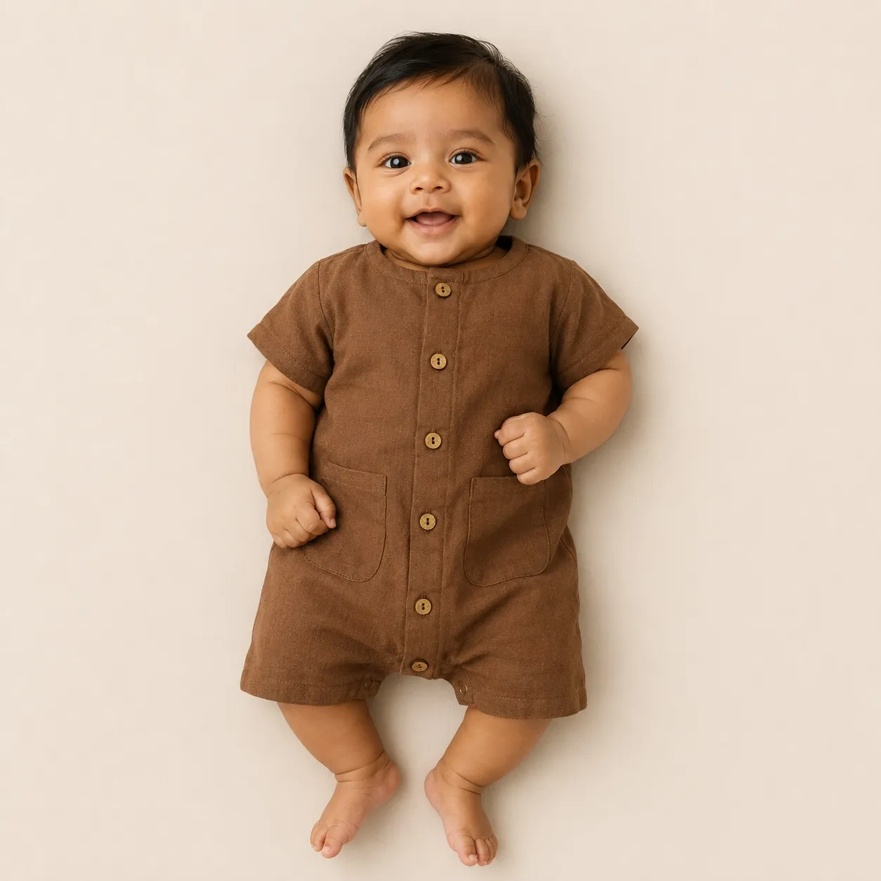 Crinkled Muslin Romper | Half Sleeve | Full Open