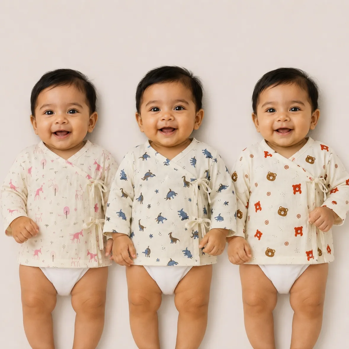 Crinkled Muslin Full Sleeve Kimono Jablas | 3 Pieces