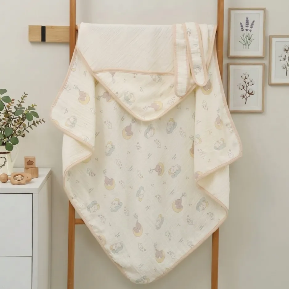 Ivory Muslin Hooded Blanket with Belt 80*80cm