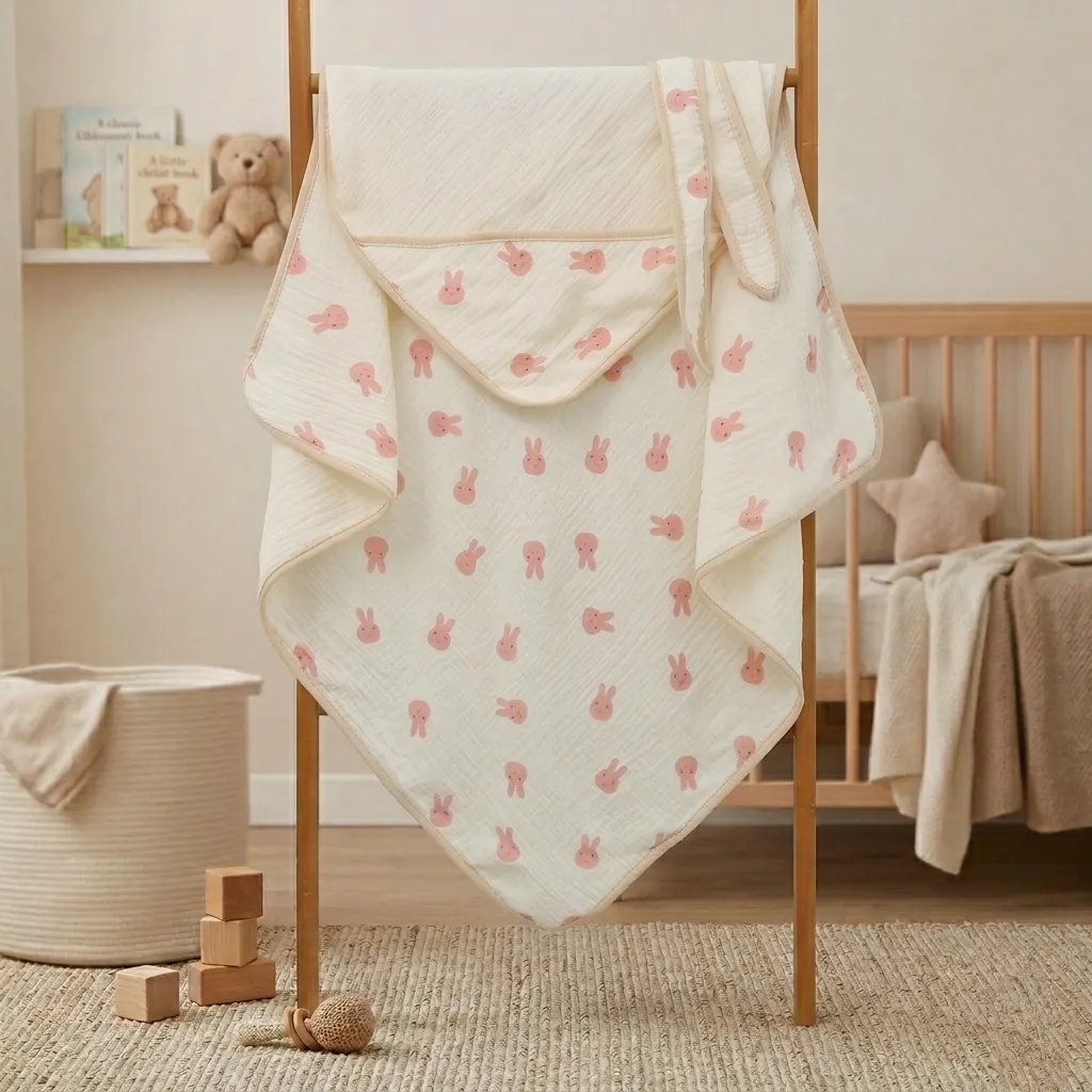 Ivory Muslin Hooded Blanket with Belt 80*80cm