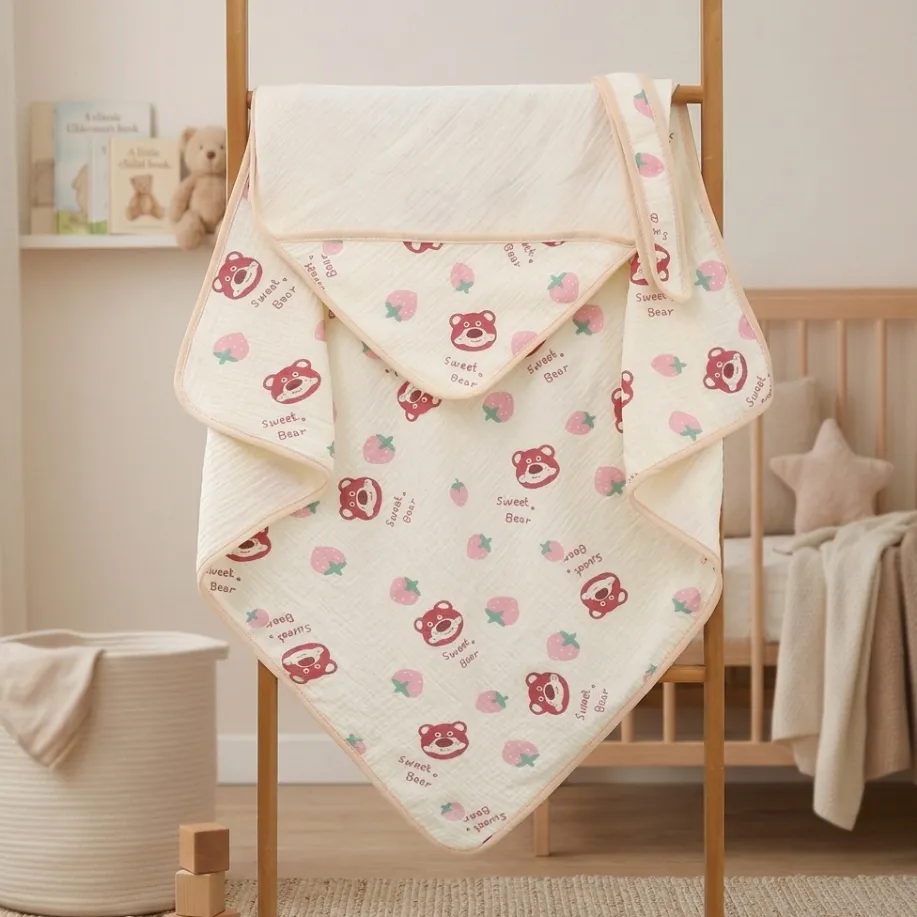 Ivory Muslin Hooded Blanket with Belt 80*80cm