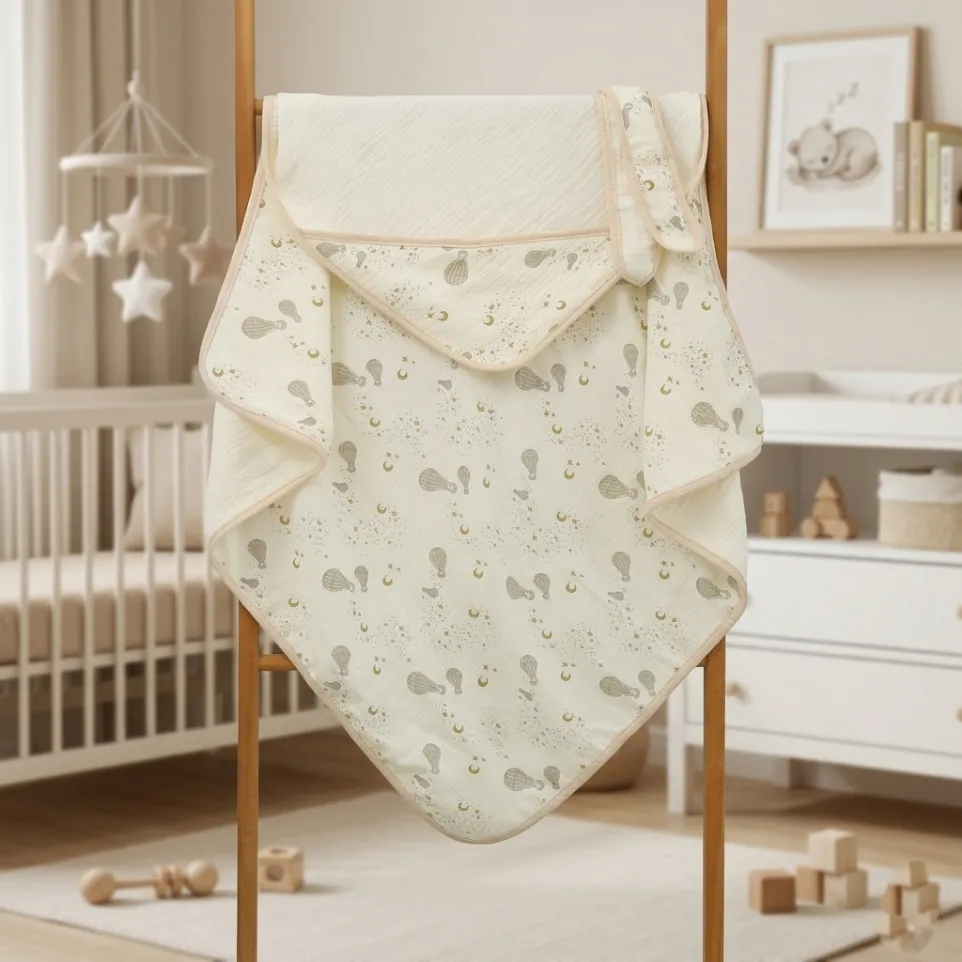 Ivory Muslin Hooded Blanket with Belt 80*80cm