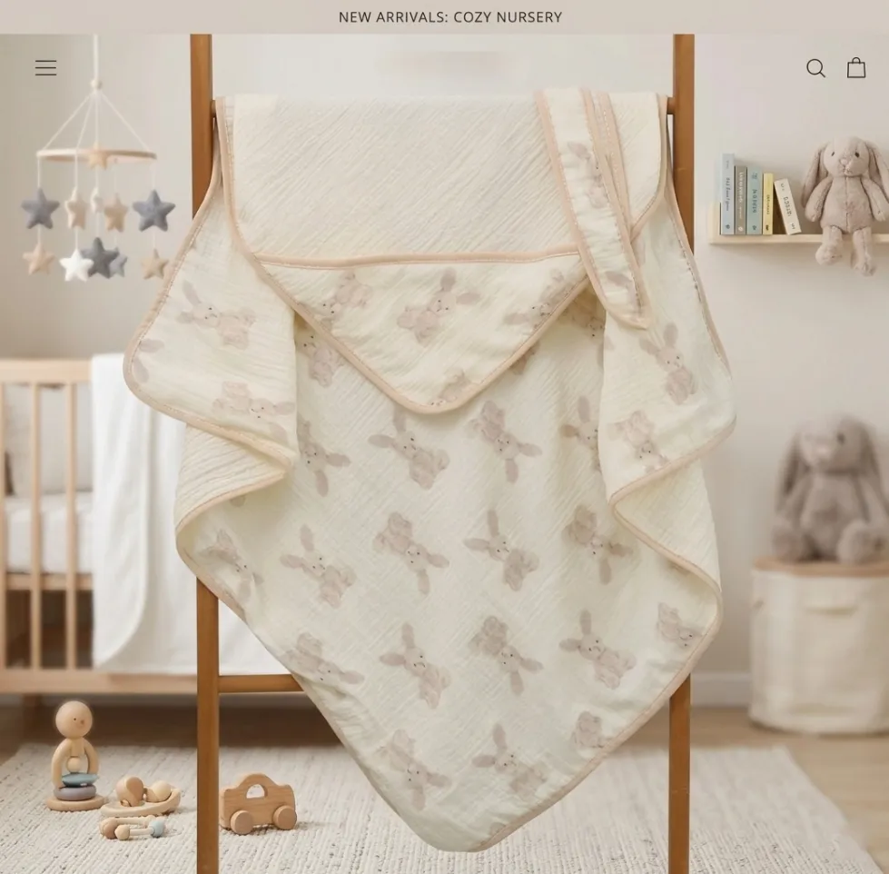 Ivory Muslin Hooded Blanket with Belt 80*80cm