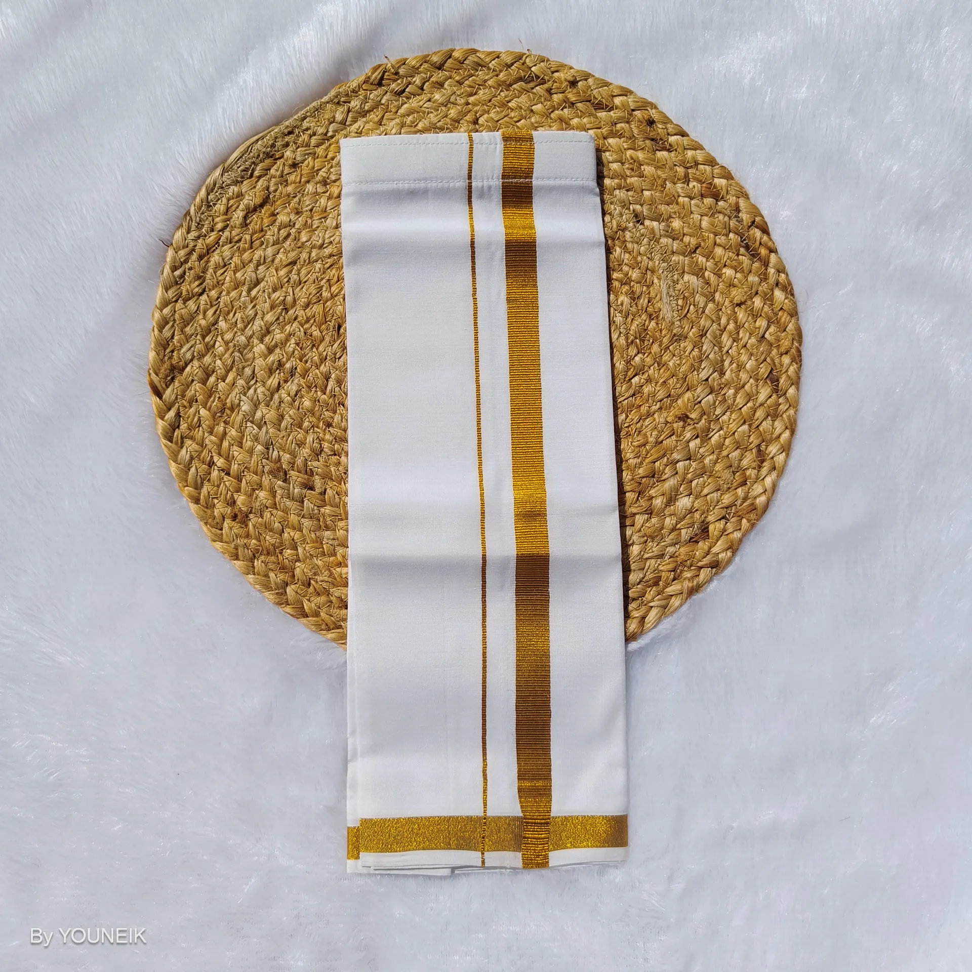 Baby velcro Dhothi | Vesti | Mundu | White Gold Boarder