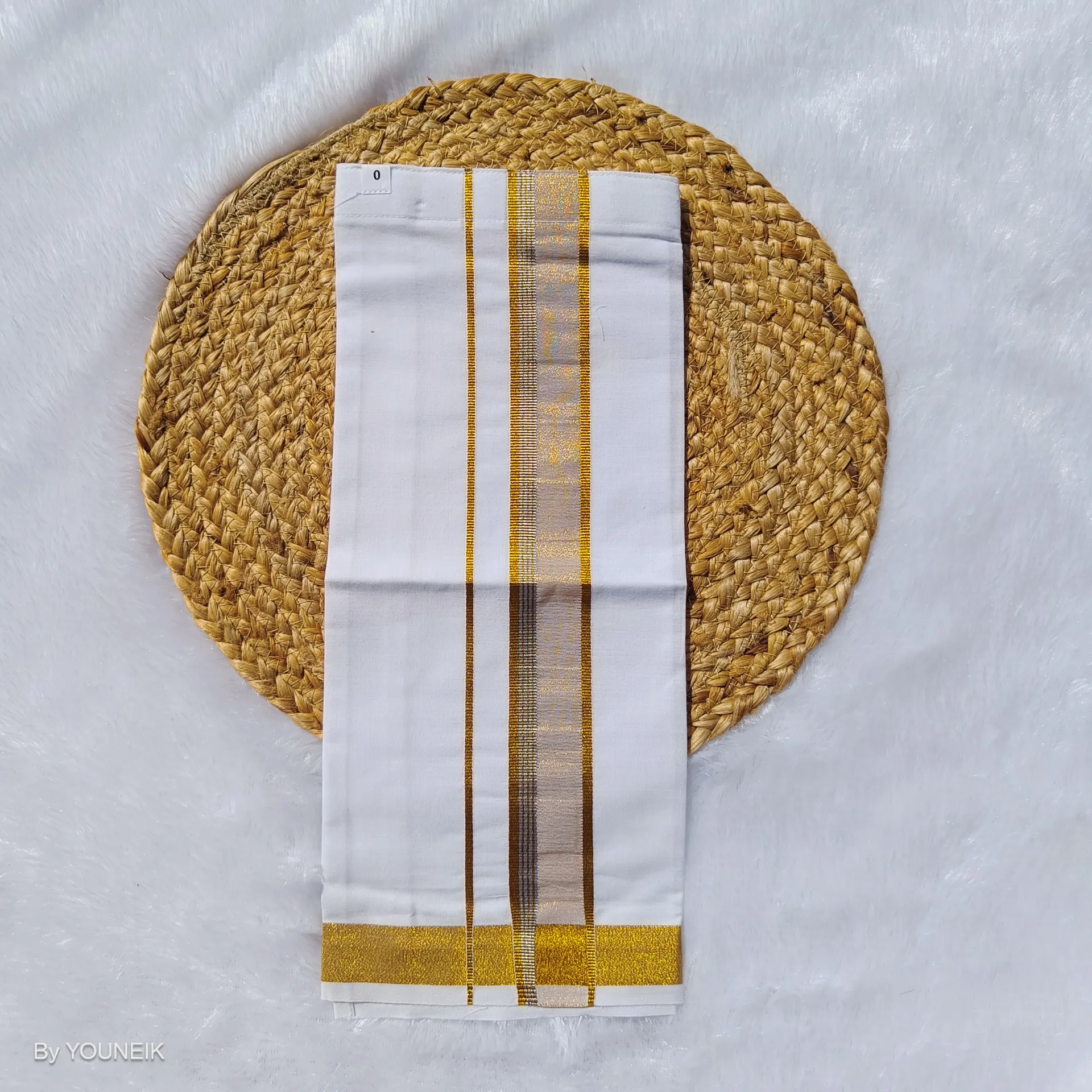 Baby velcro Dhothi | Vesti | Mundu | White Gold Silver Boarder