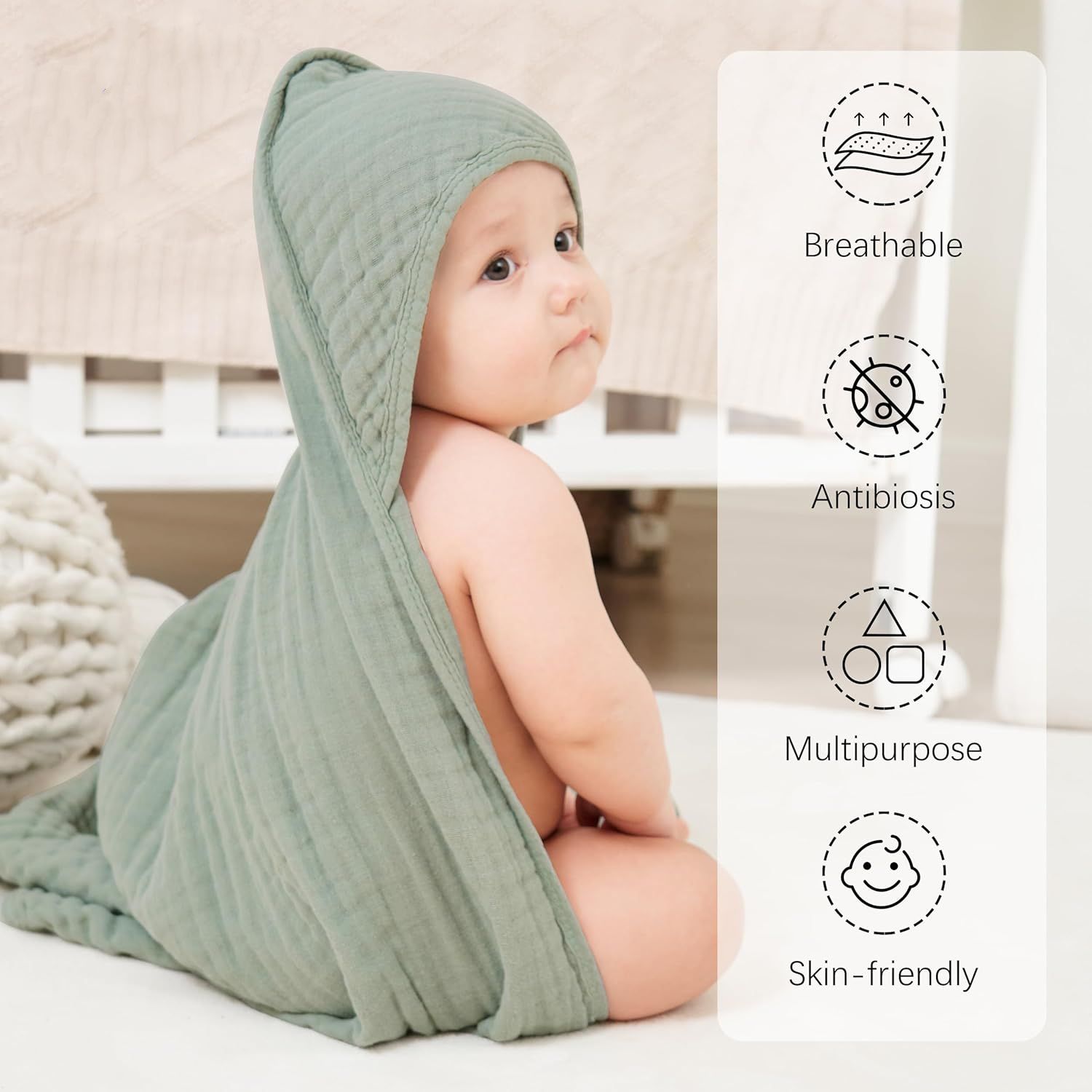 6 Layer Hooded Muslin Blanket/Towel 90*90cm | Dark Shades