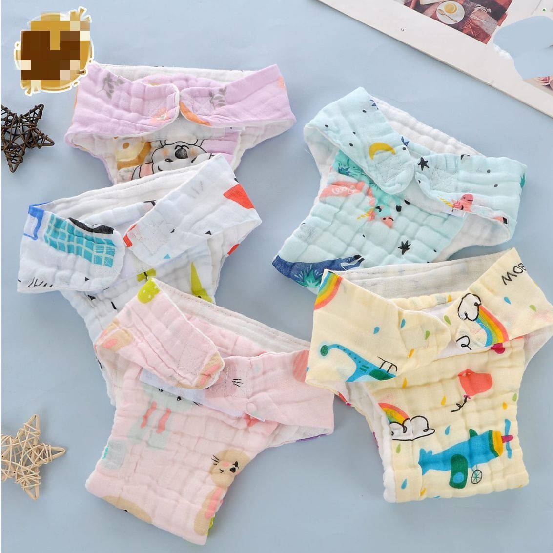 Colour 6 Layer Velcro Muslin Nappy/Langots 5 Pieces