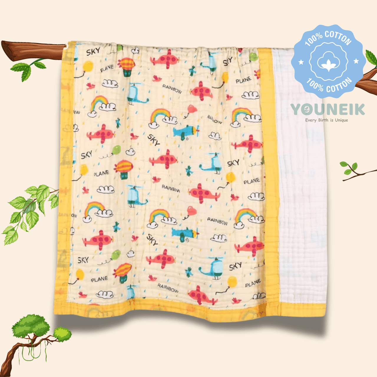 6Layer Muslin Blanket 105*105cm - Orange Aeroplane