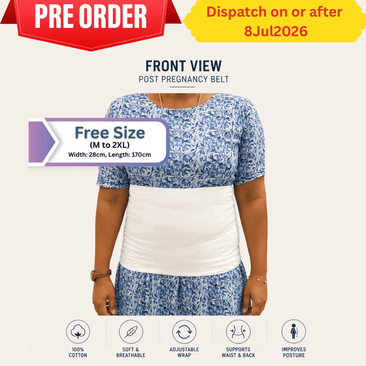 Pre-order: Cotton Belly Wrap Belt | Free Size | Upto 100cm