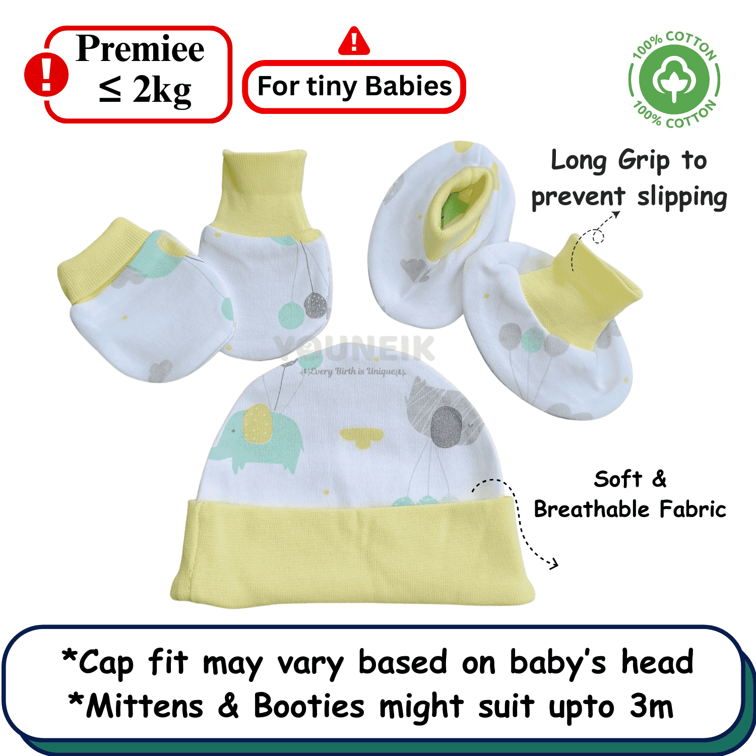 Cotton Cap Mittens Booties | Only Preemie (<2kg Babies) 2