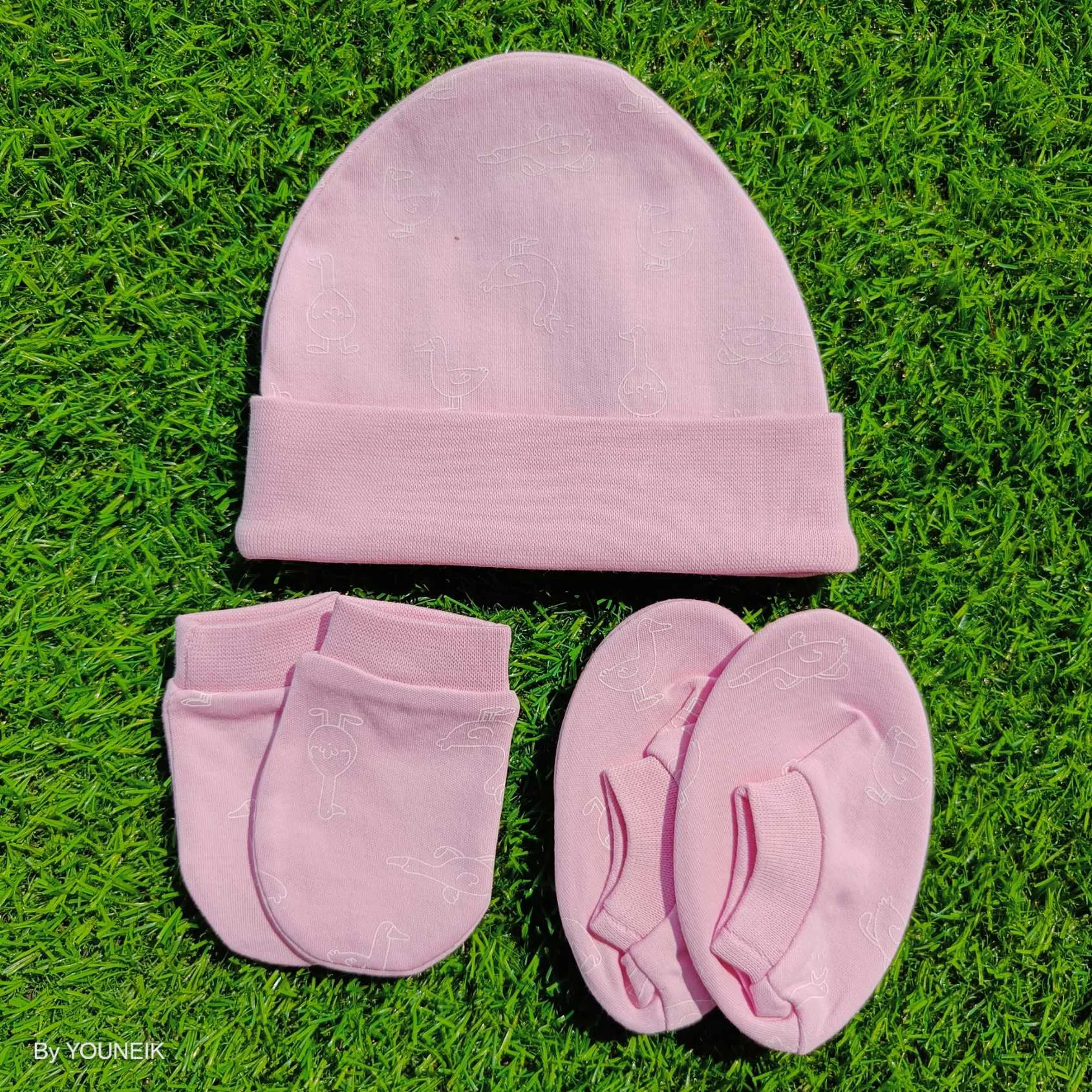 Cotton Cap Mittens Booties 0-3m | Pink Duck