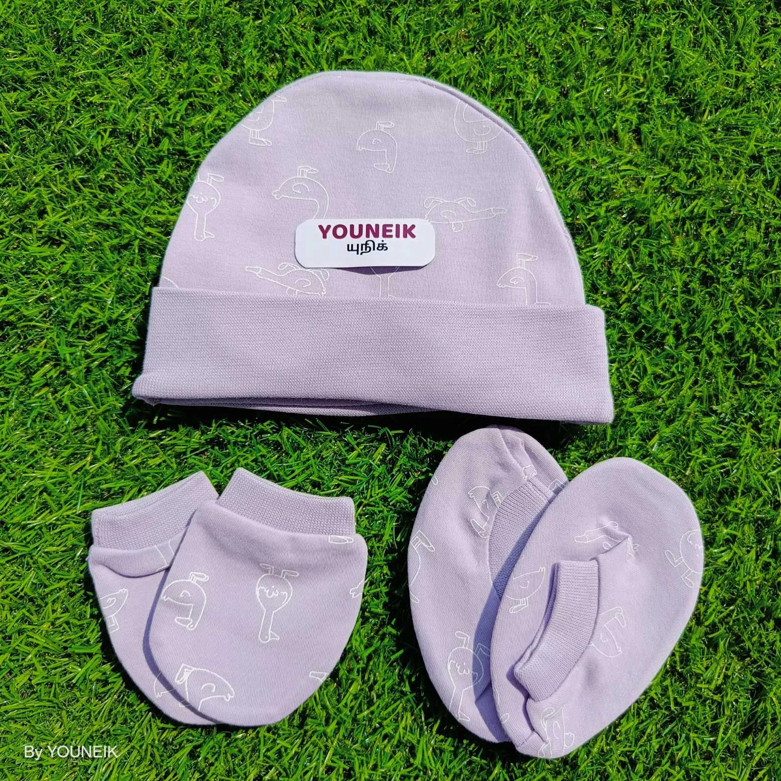 Cotton Cap Mittens Booties 0-3m | Purple Duck