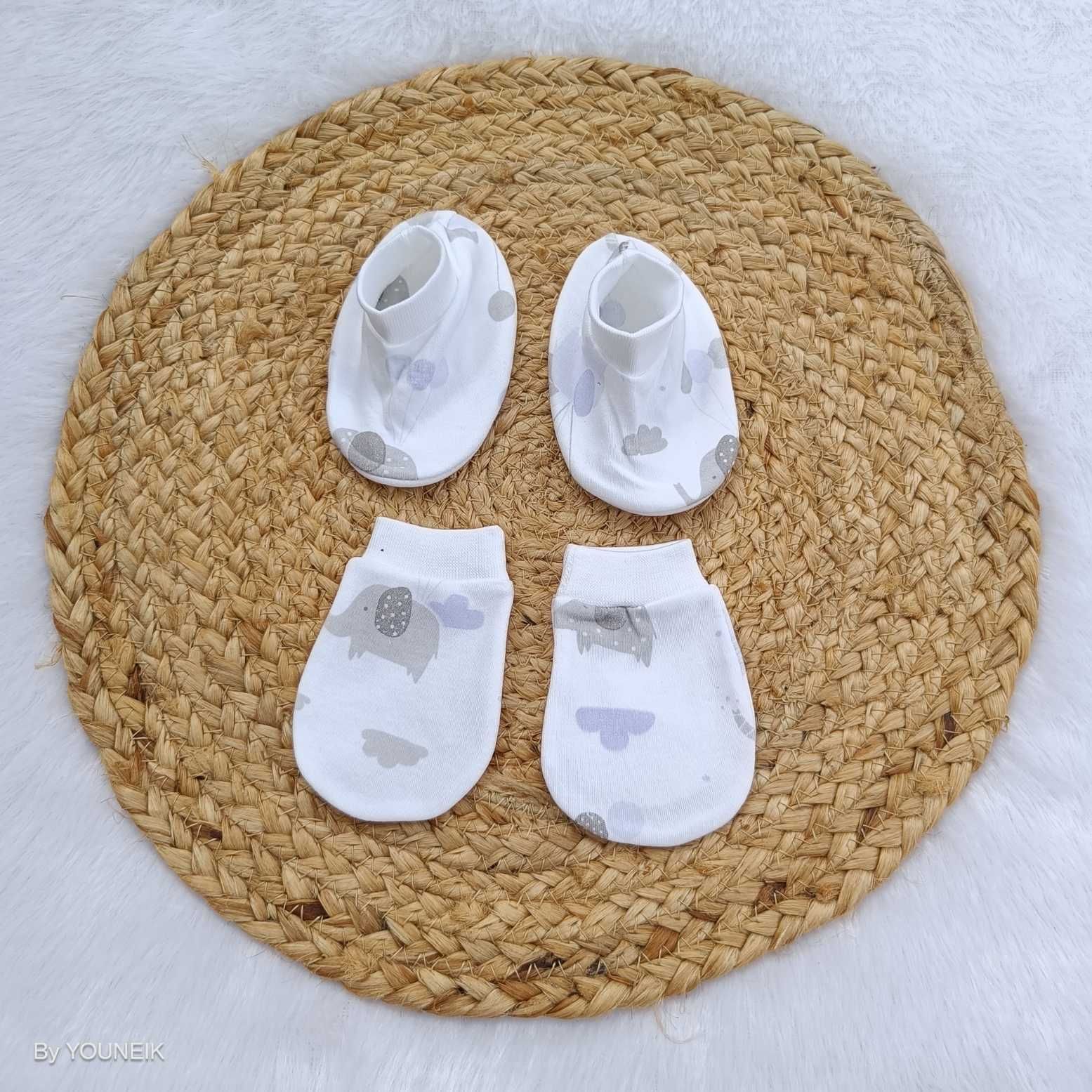 Cotton Mittens Booties 0-3m | White Elephant