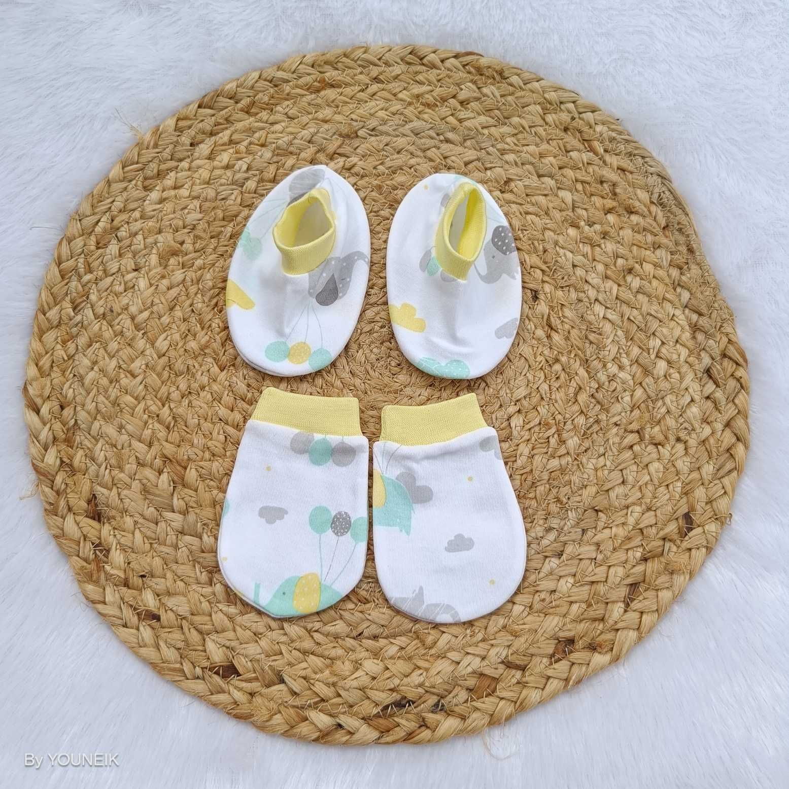 Cotton Mittens Booties 0-3m | Yellow White Flower