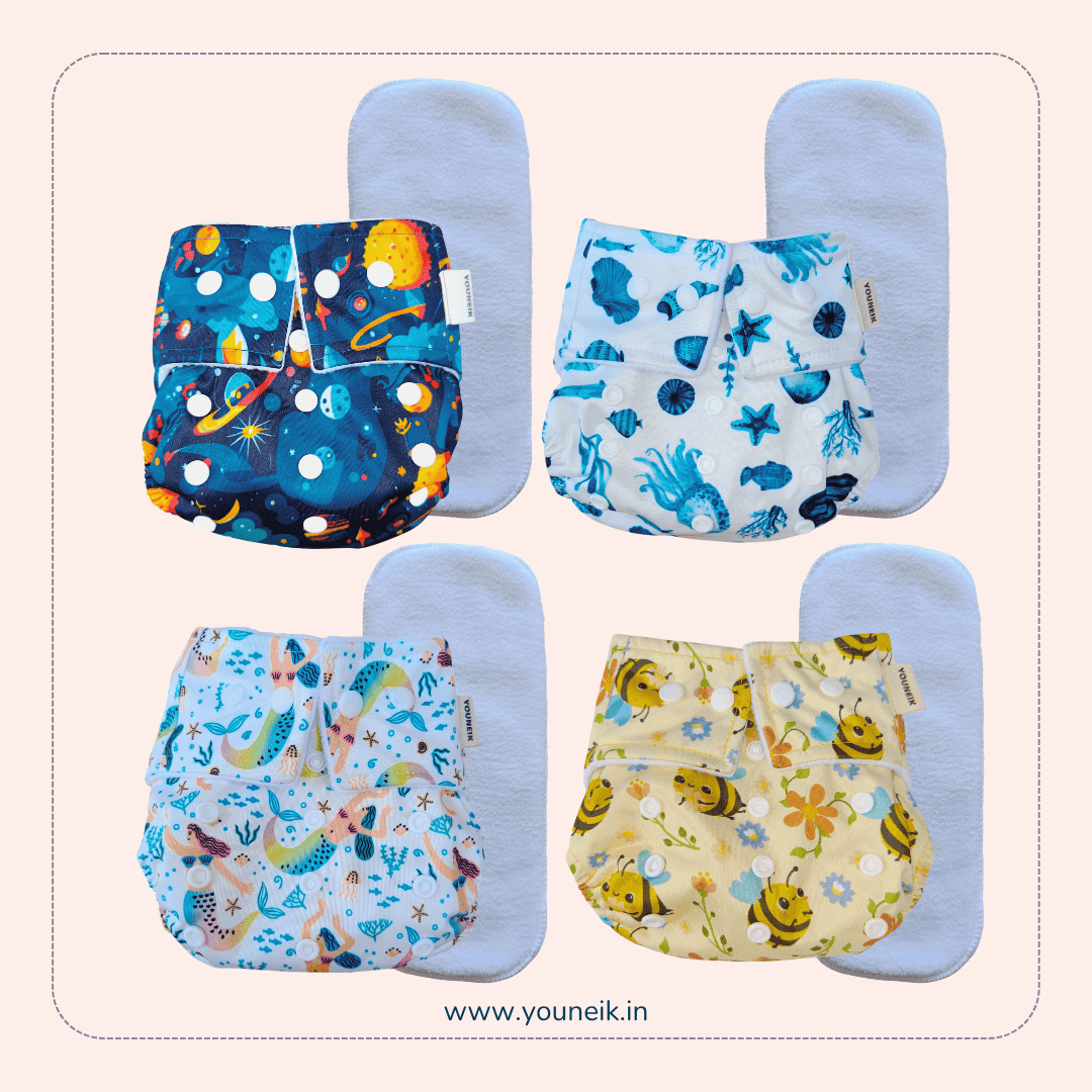 Reusable Cloth Diaper 3m-24m | Four Pieces | Mermaid