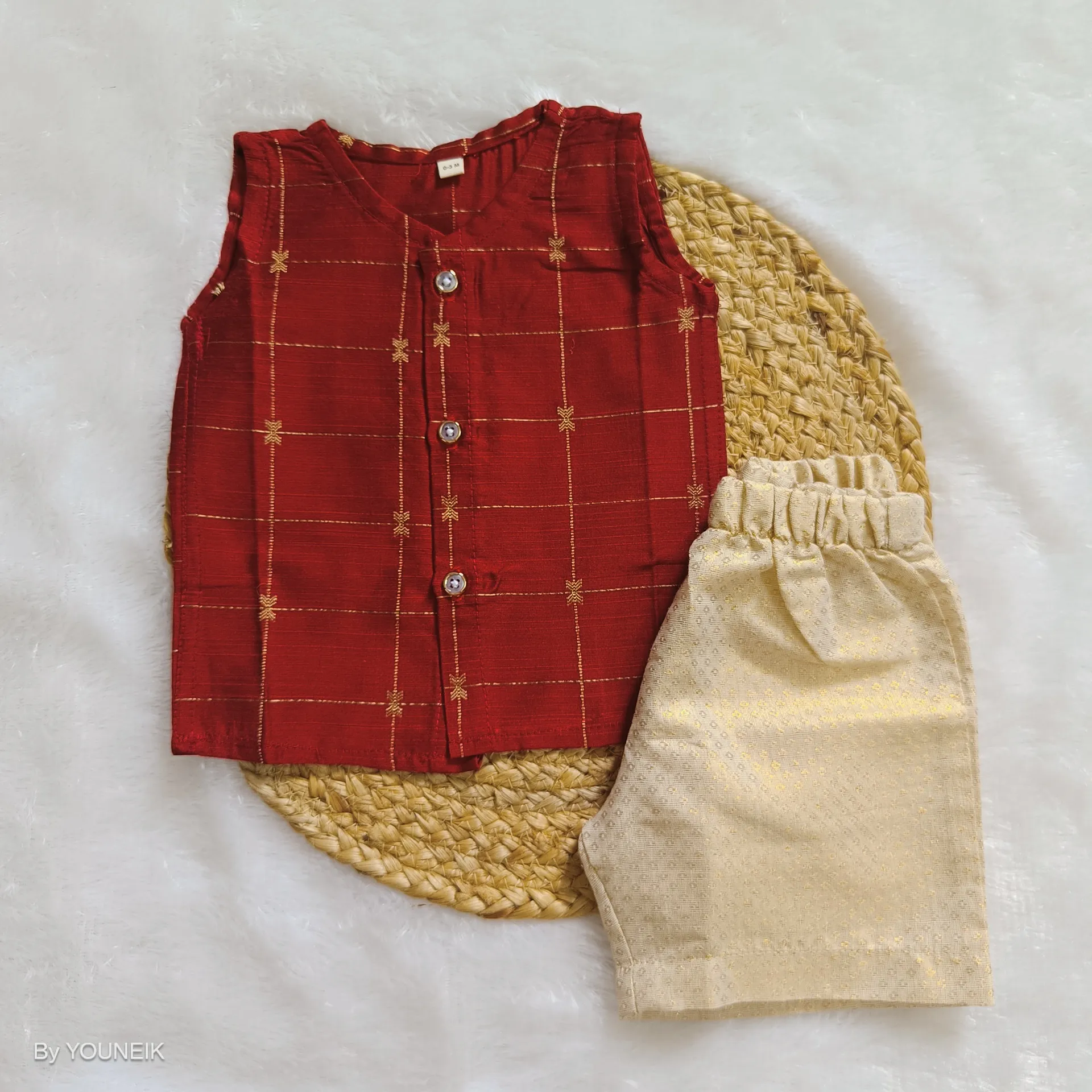 Baby Ethnic Jabla Shorts Set EJS14 Dark Red Checks