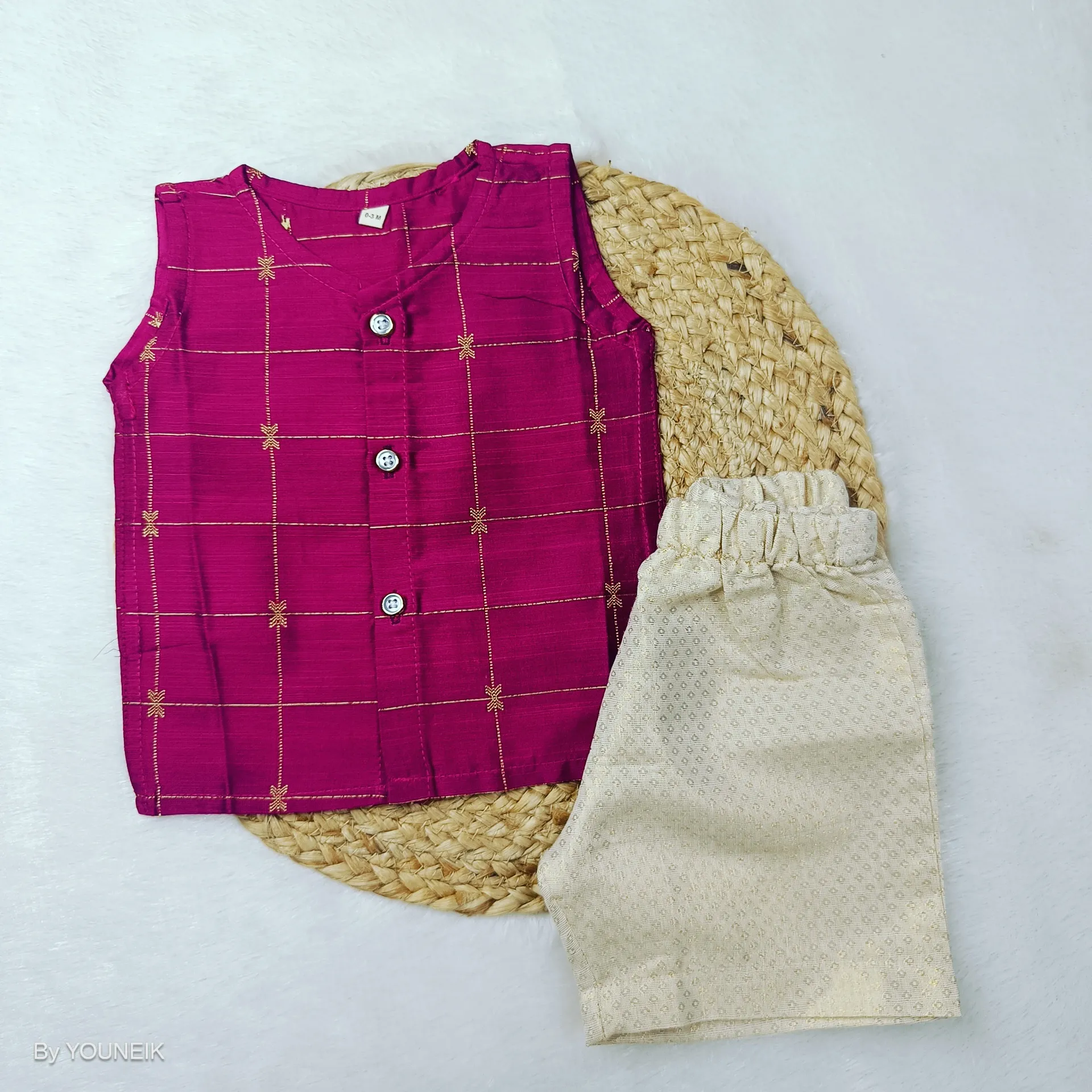 Baby Ethnic Jabla Shorts Set EJS18 Dark Pink Checks