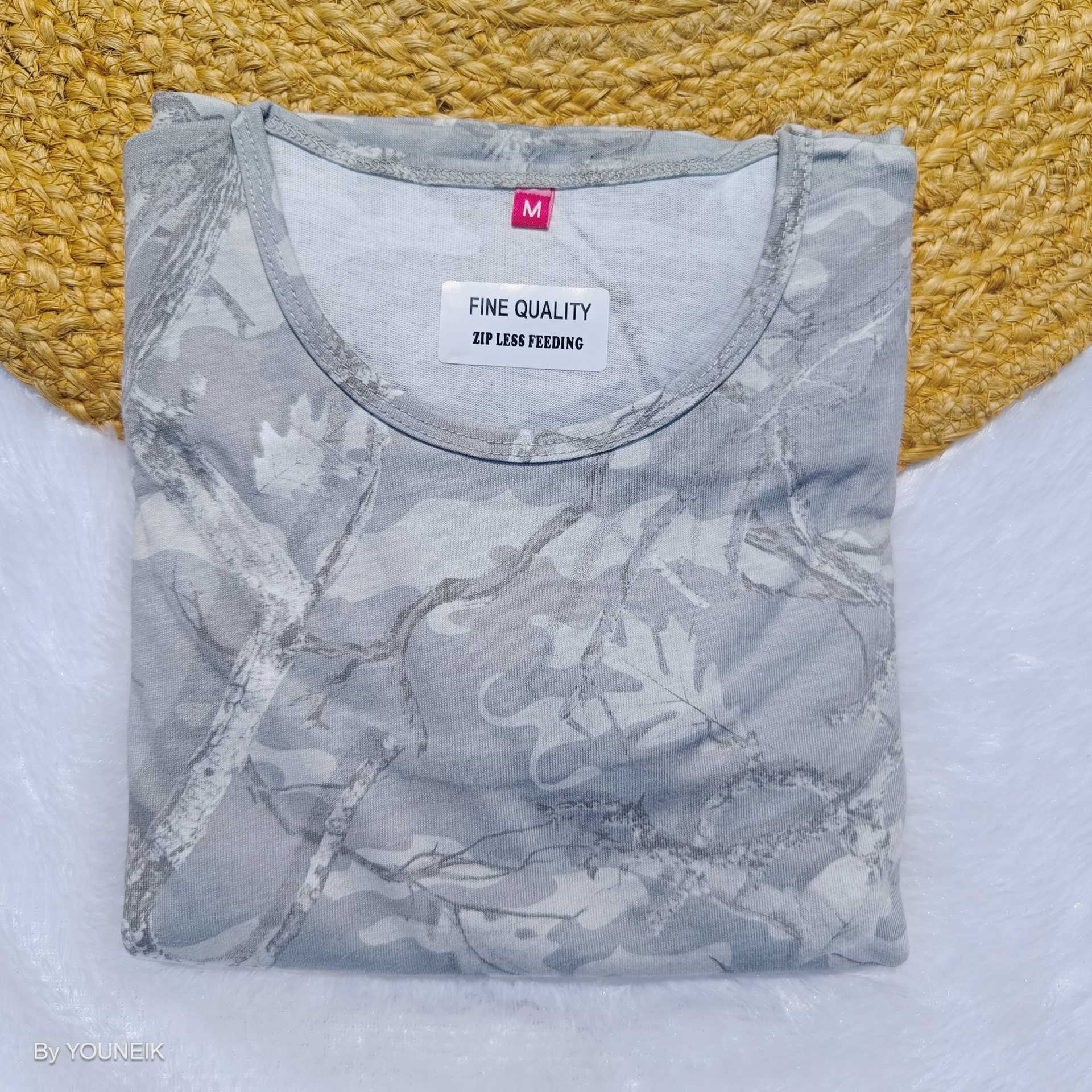 Zipless Feeding Gown - Lt Grey Oak Leaves ZG009