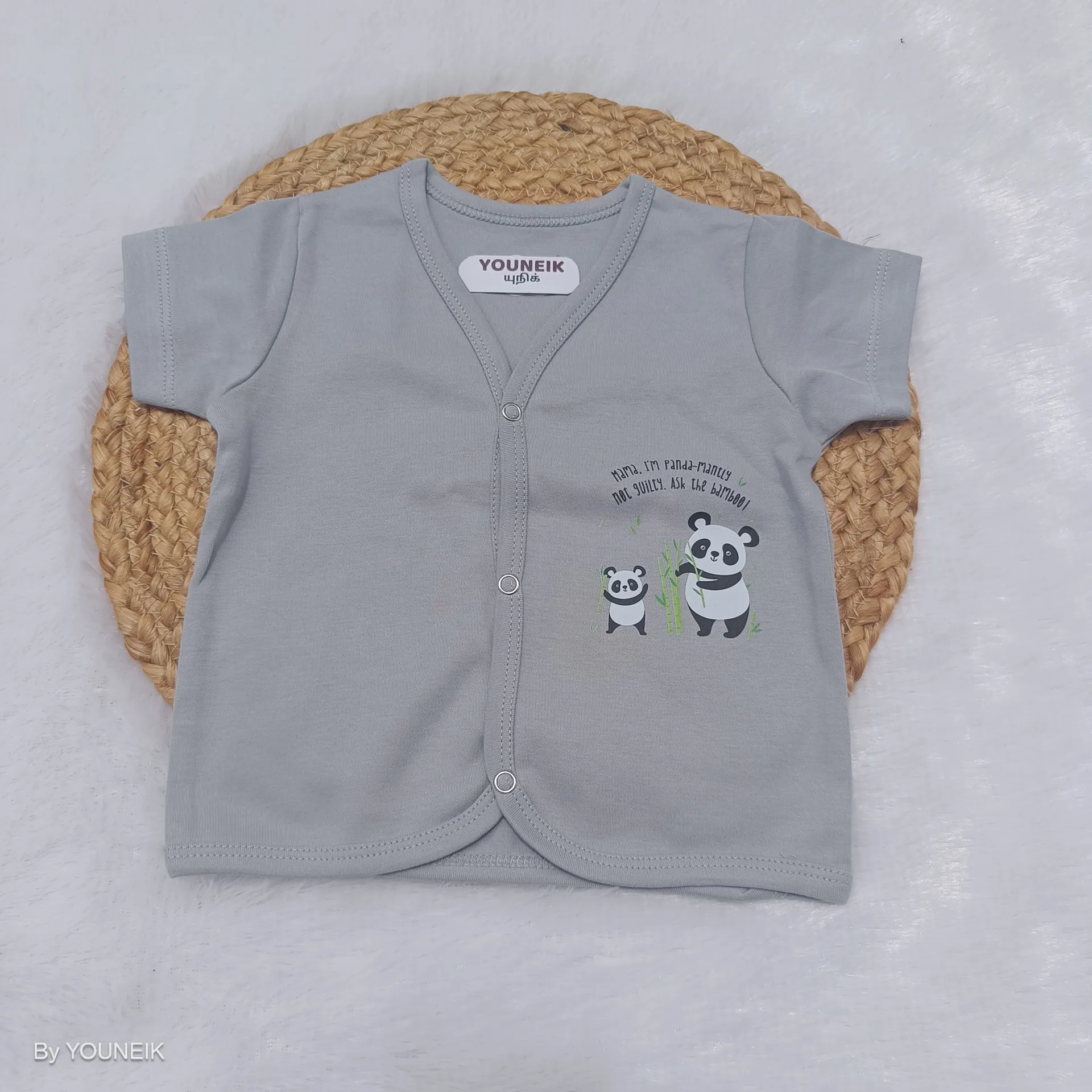 0-3m Soft Knitted Cotton Half Sleeve Jabla for Babies | Baniyan | KC Grey