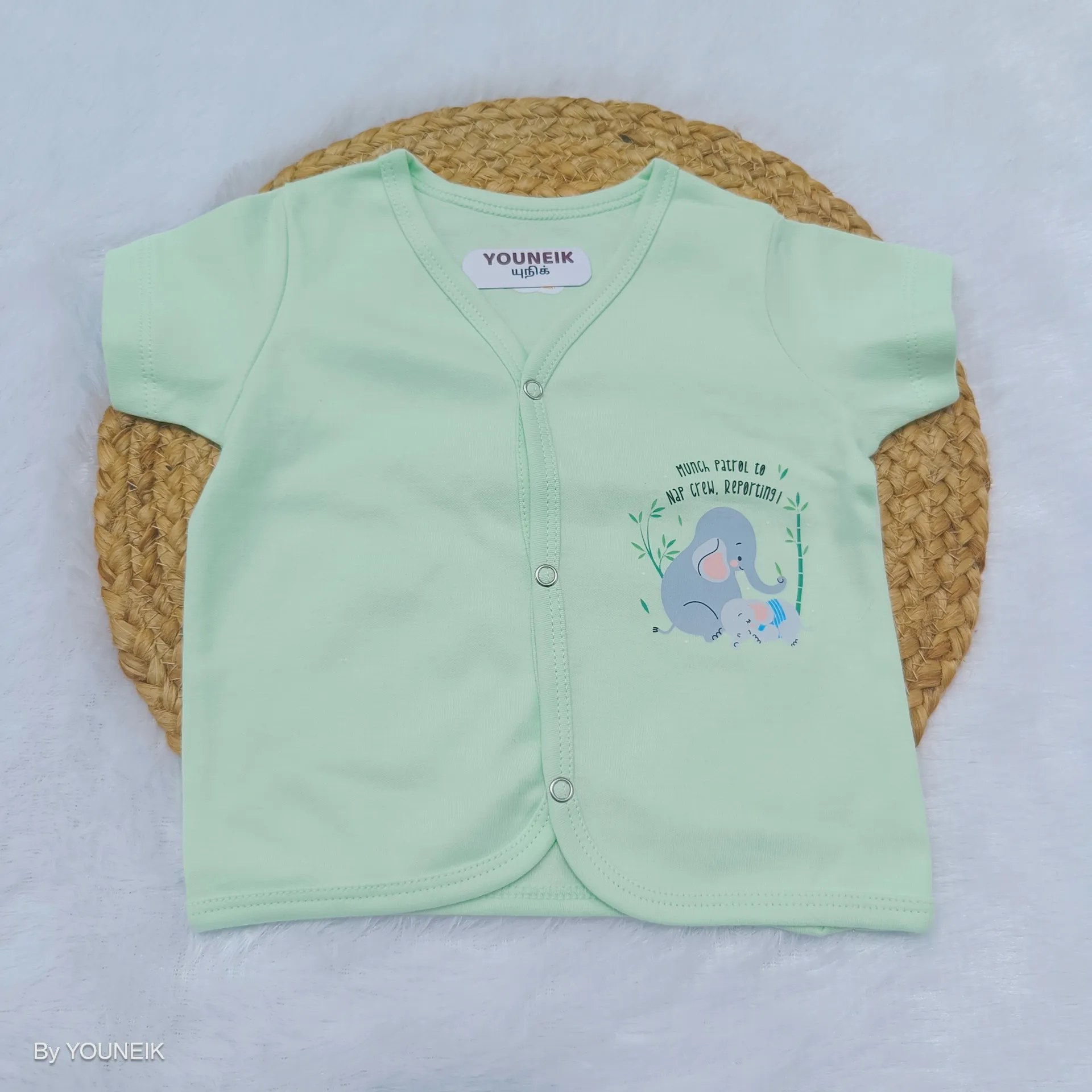 0-3m Soft Knitted Cotton Half Sleeve Jabla for Babies | Baniyan | KC Green
