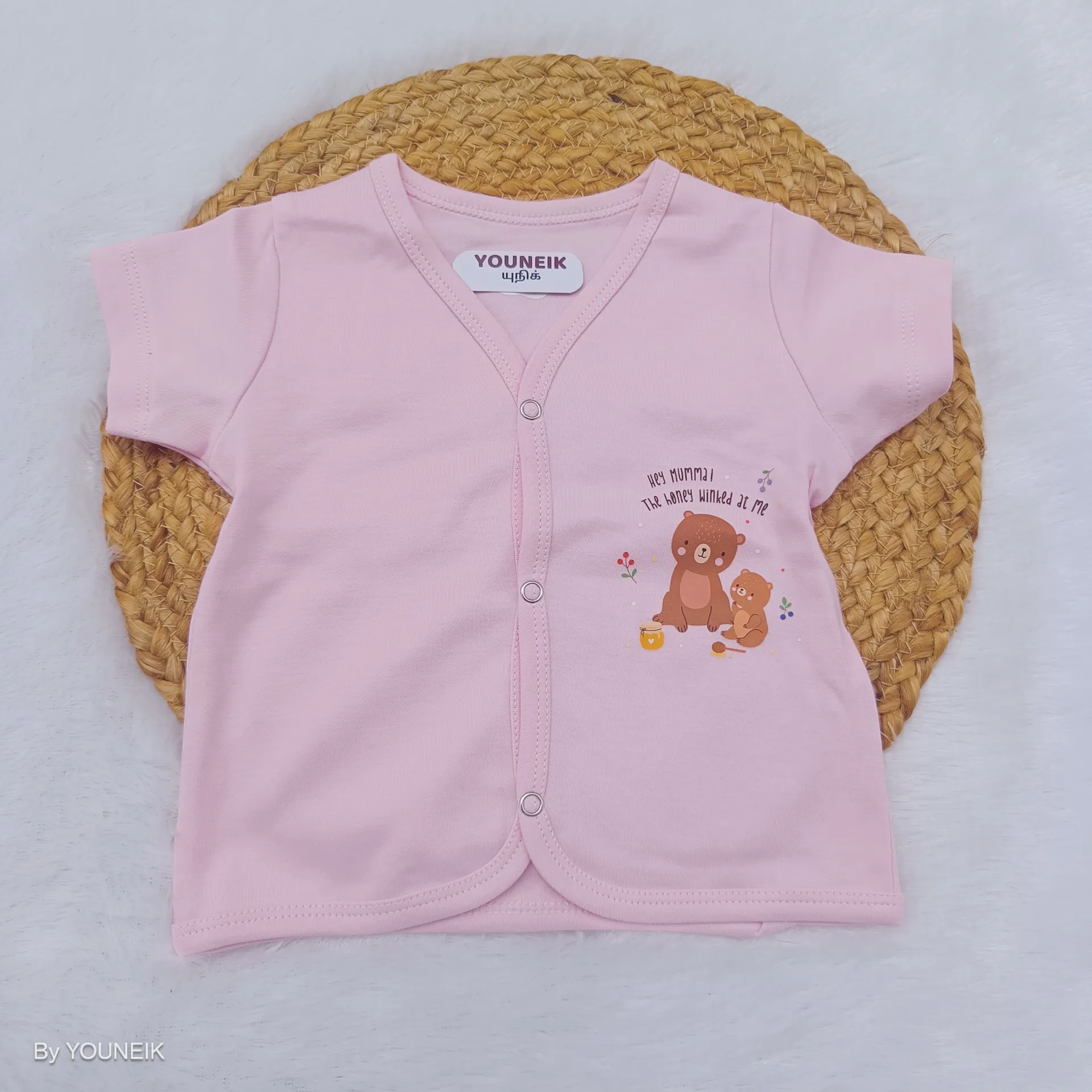 0-3m Soft Knitted Cotton Half Sleeve Jabla for Babies | Baniyan | KC Pink