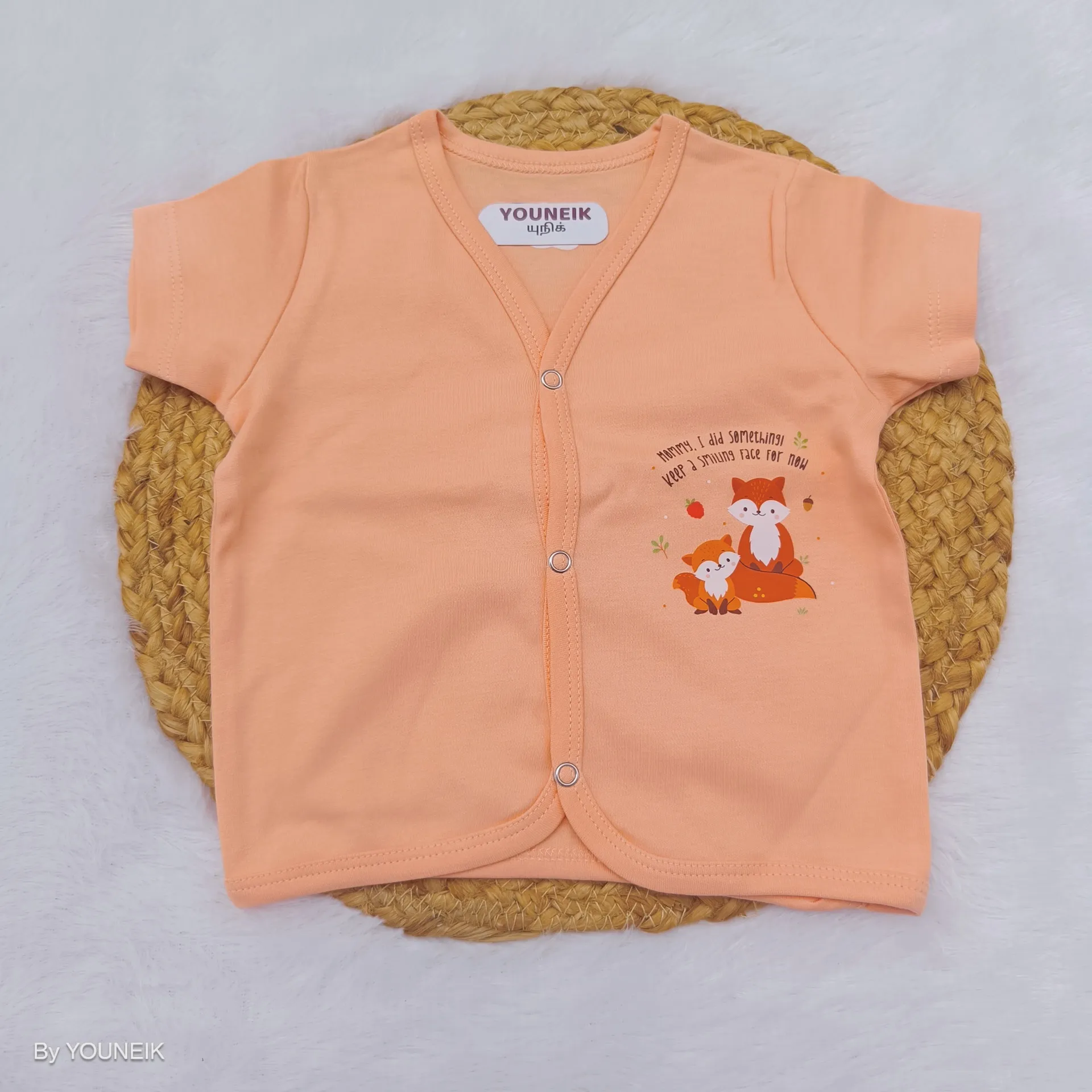 0-3m Soft Knitted Cotton Half Sleeve Jabla for Babies | Baniyan | KC Orange