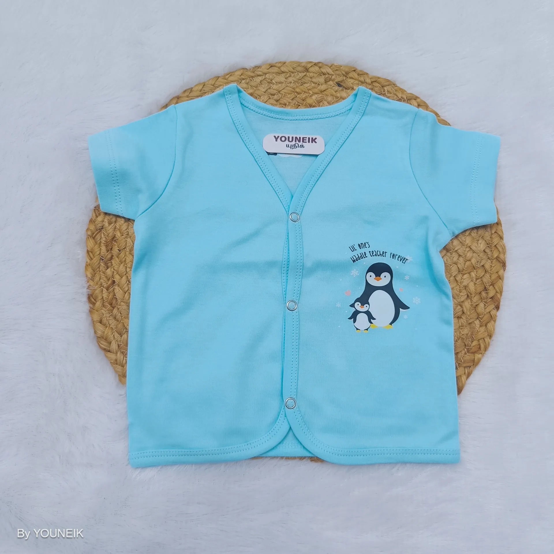 0-3m Soft Knitted Cotton Half Sleeve Jabla for Babies | Baniyan | KC Blue