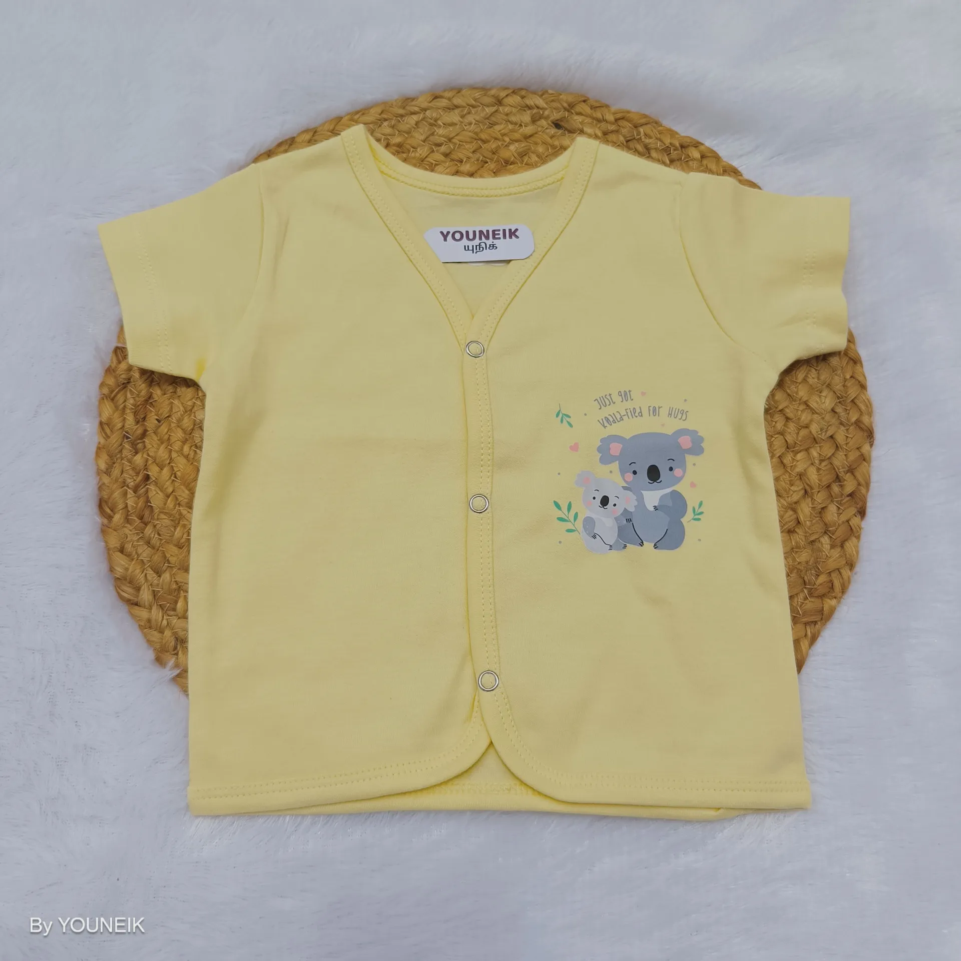0-3m Soft Knitted Cotton Half Sleeve Jabla for Babies | Baniyan | KC Yellow