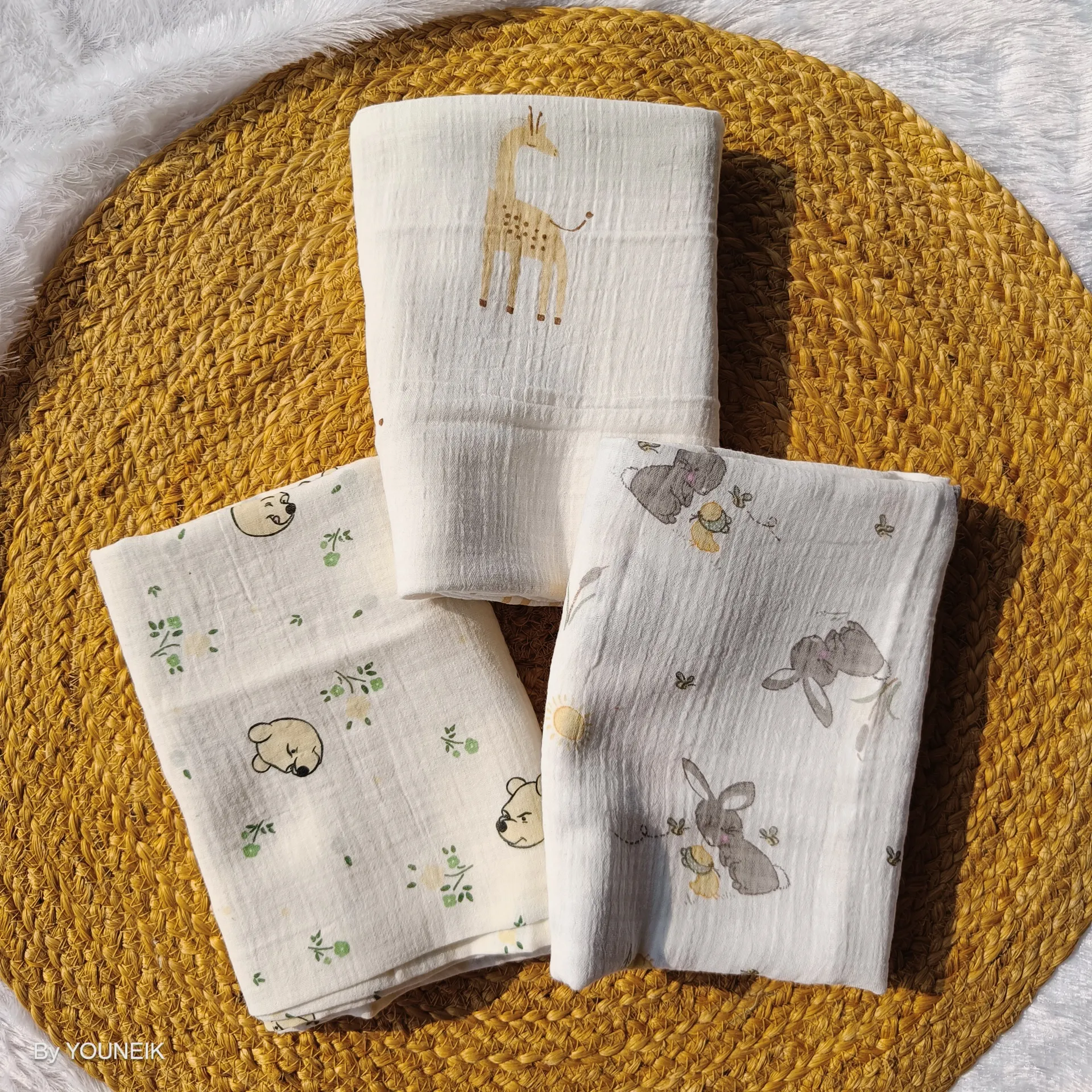 Muslin Swaddle – 100 × 100 cm | Pack of 3 | Giraffe Bunny Bear - Copy 2