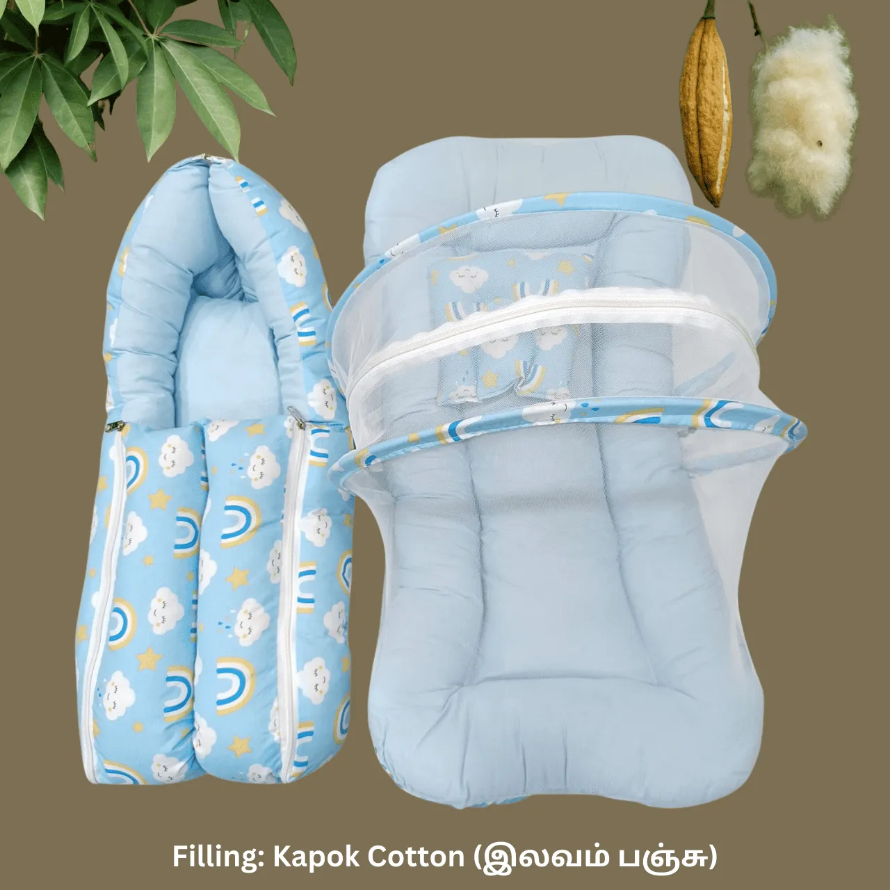 Kapok Cotton Carry Bed & Net Bed Combo (0-6m)