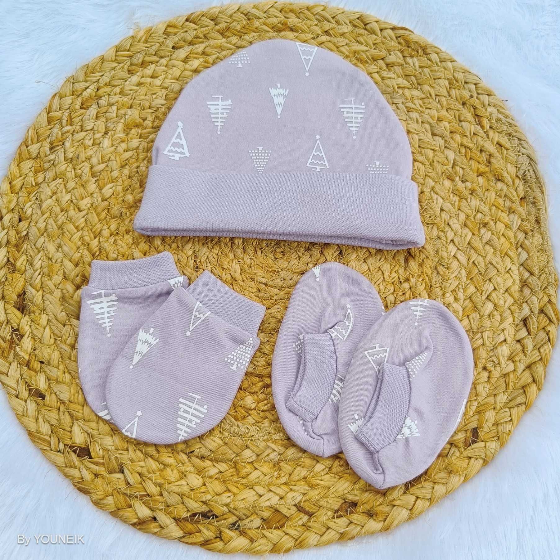 Cotton Cap Mittens Booties 0-3m | Purple TreeTree