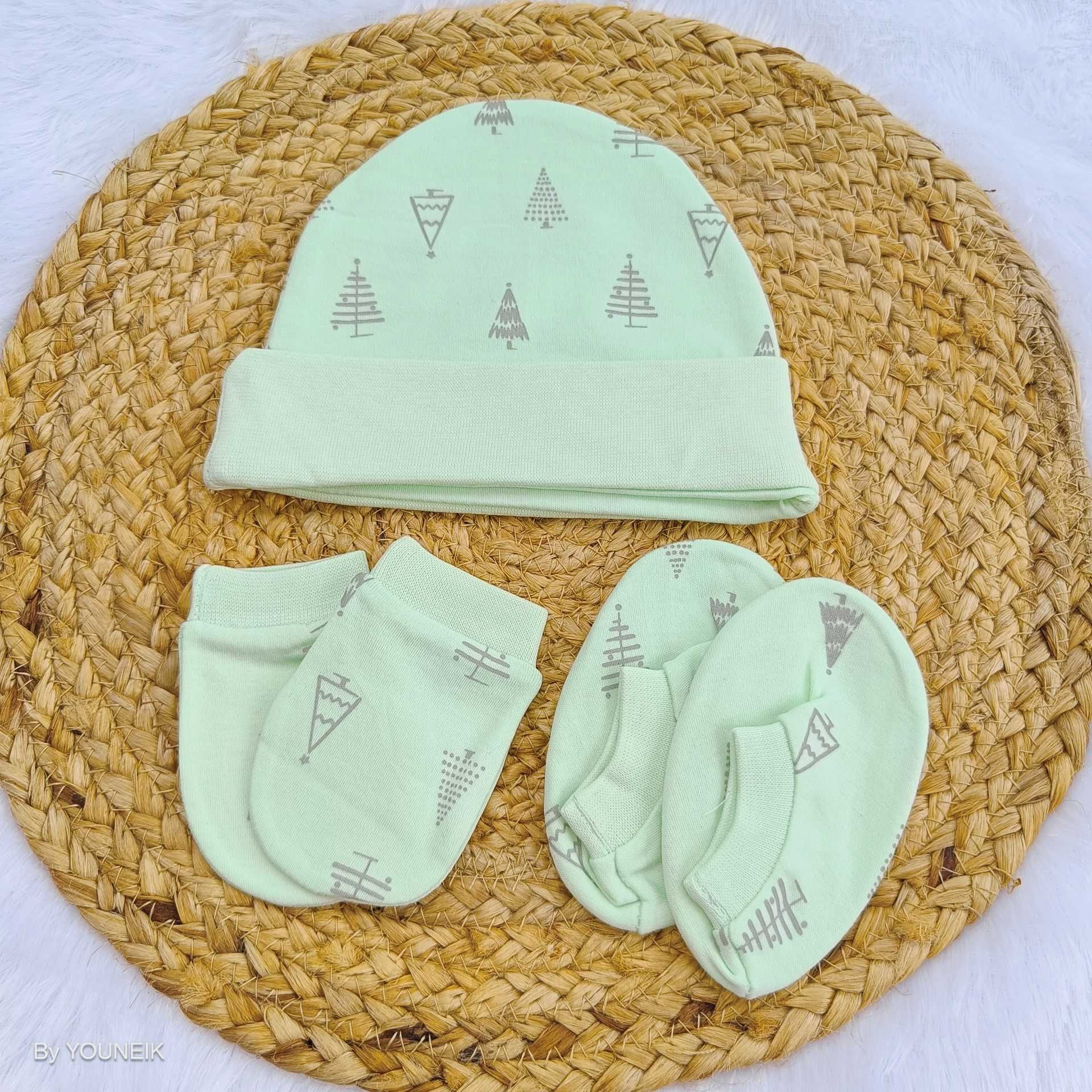 Cotton Cap Mittens Booties 0-3m | Green Tree