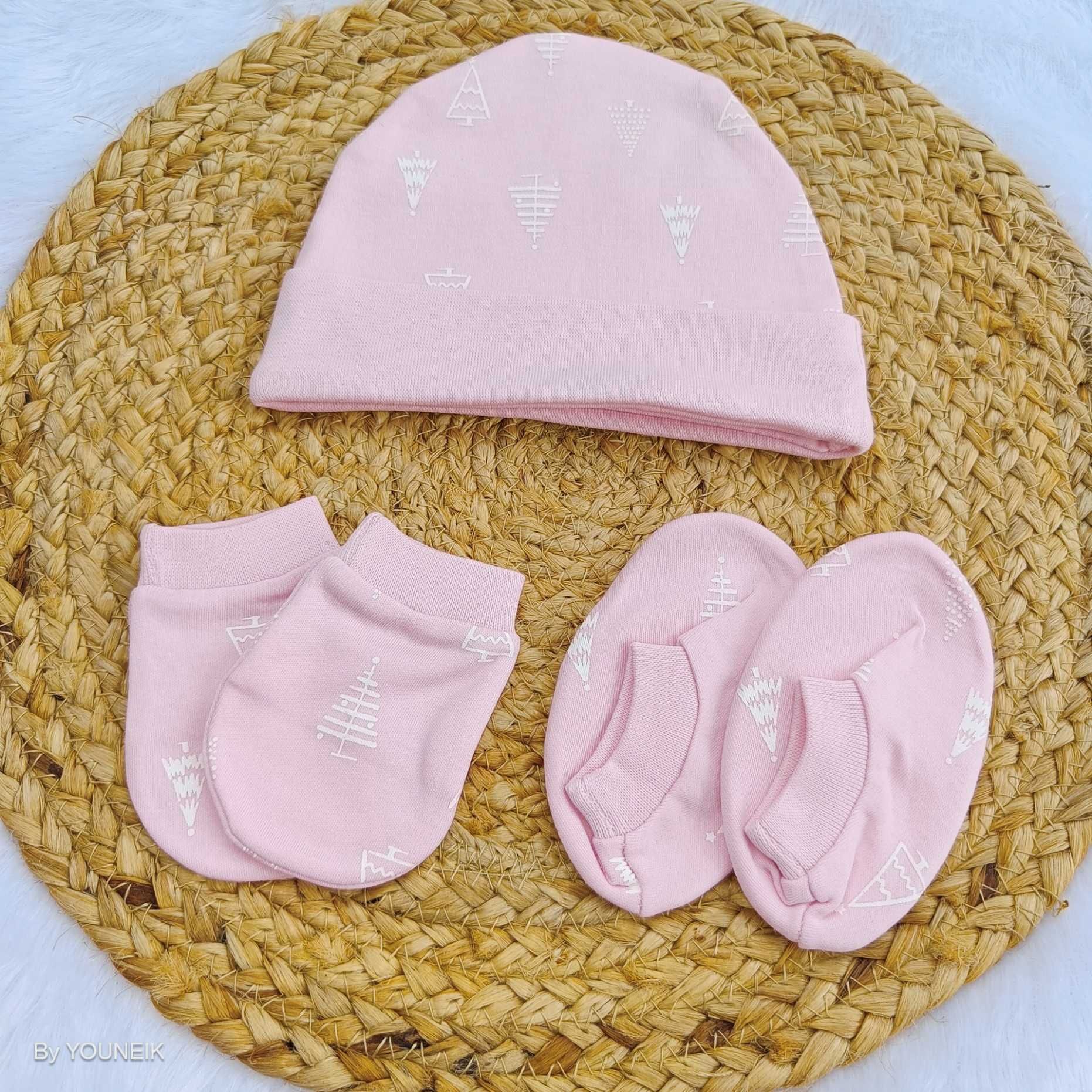 Cotton Cap Mittens Booties 0-3m | Pink Tree
