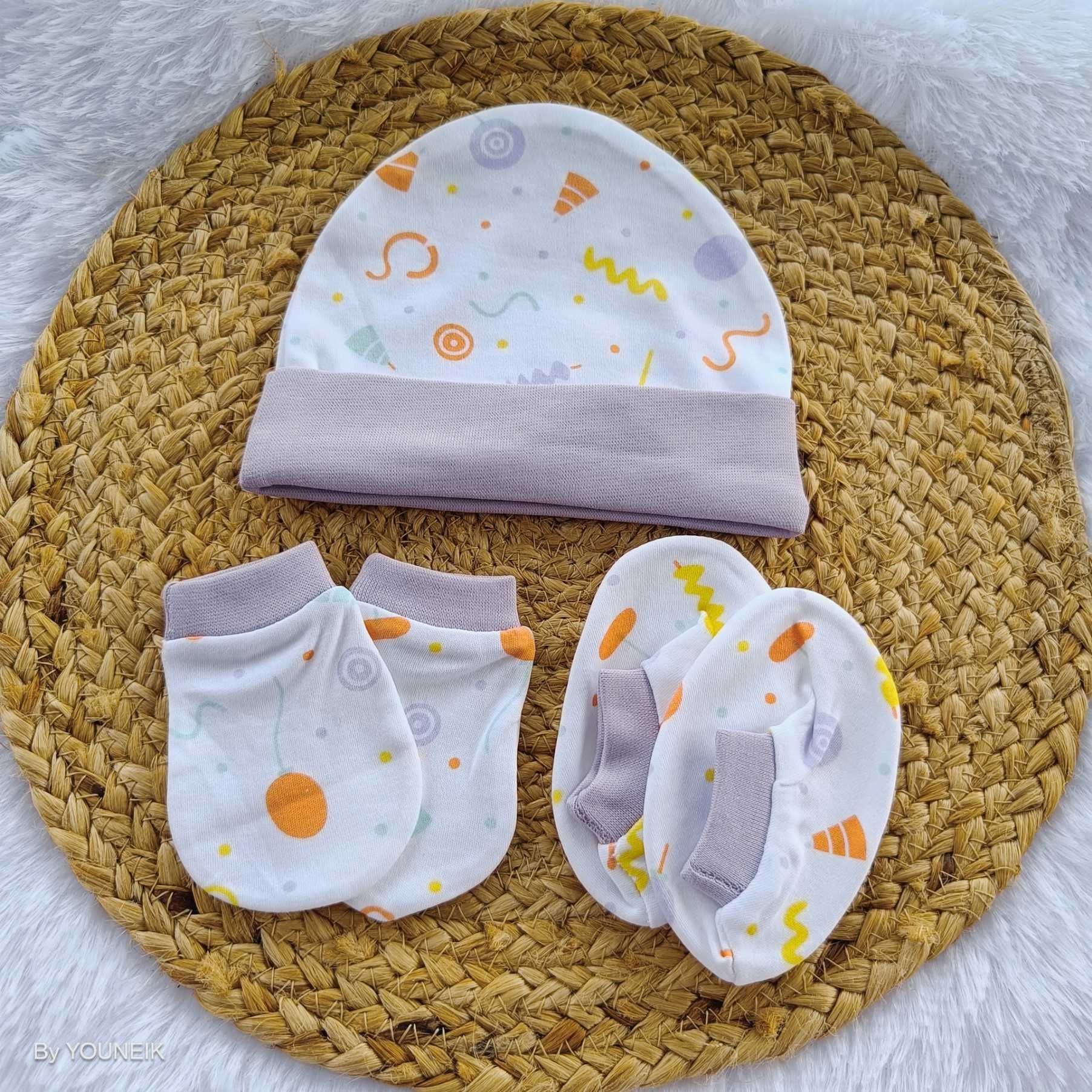 Cotton Cap Mittens Booties 0-3m | Purple White Baloon