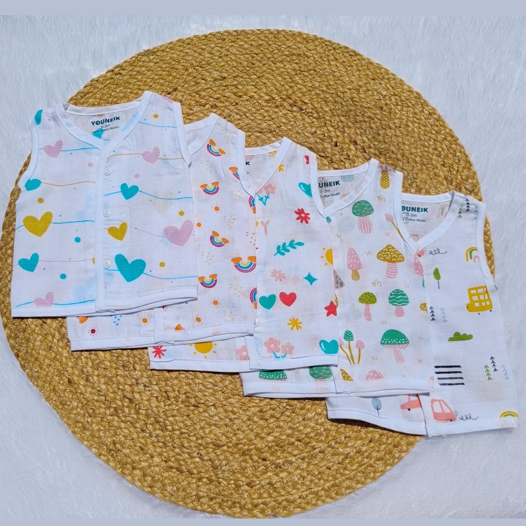 Muslin Jabla Button 0-12m | 5 Pieces - Heart