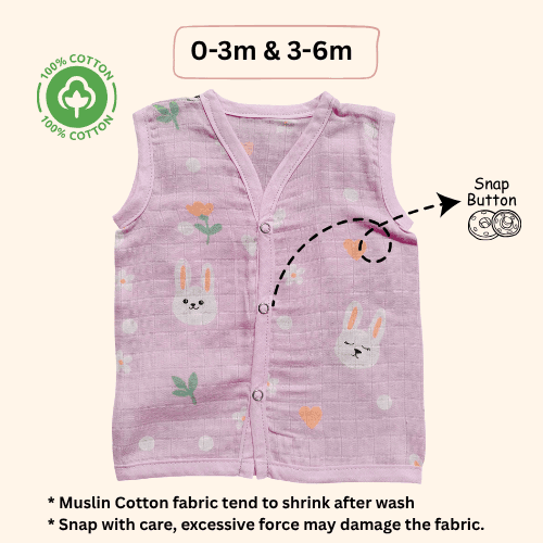 Muslin Jabla | 0-3m | Snap Button | Lilac Bunny