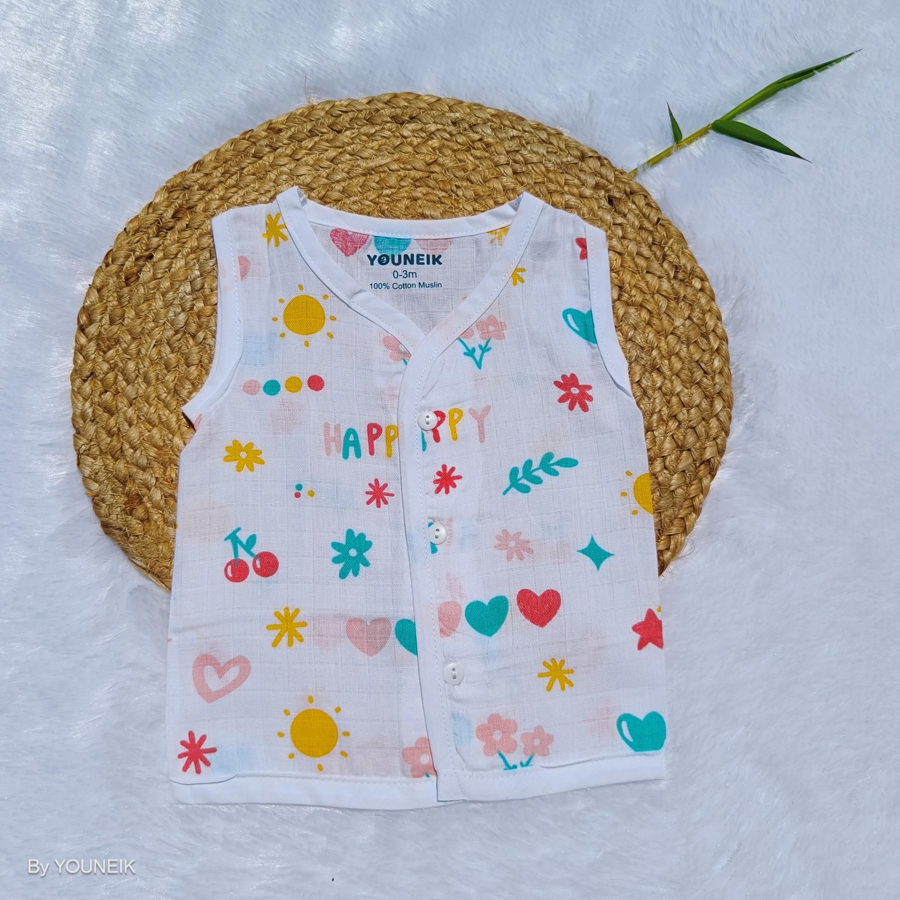 Muslin Jabla Button 0-12m | Happy Heart