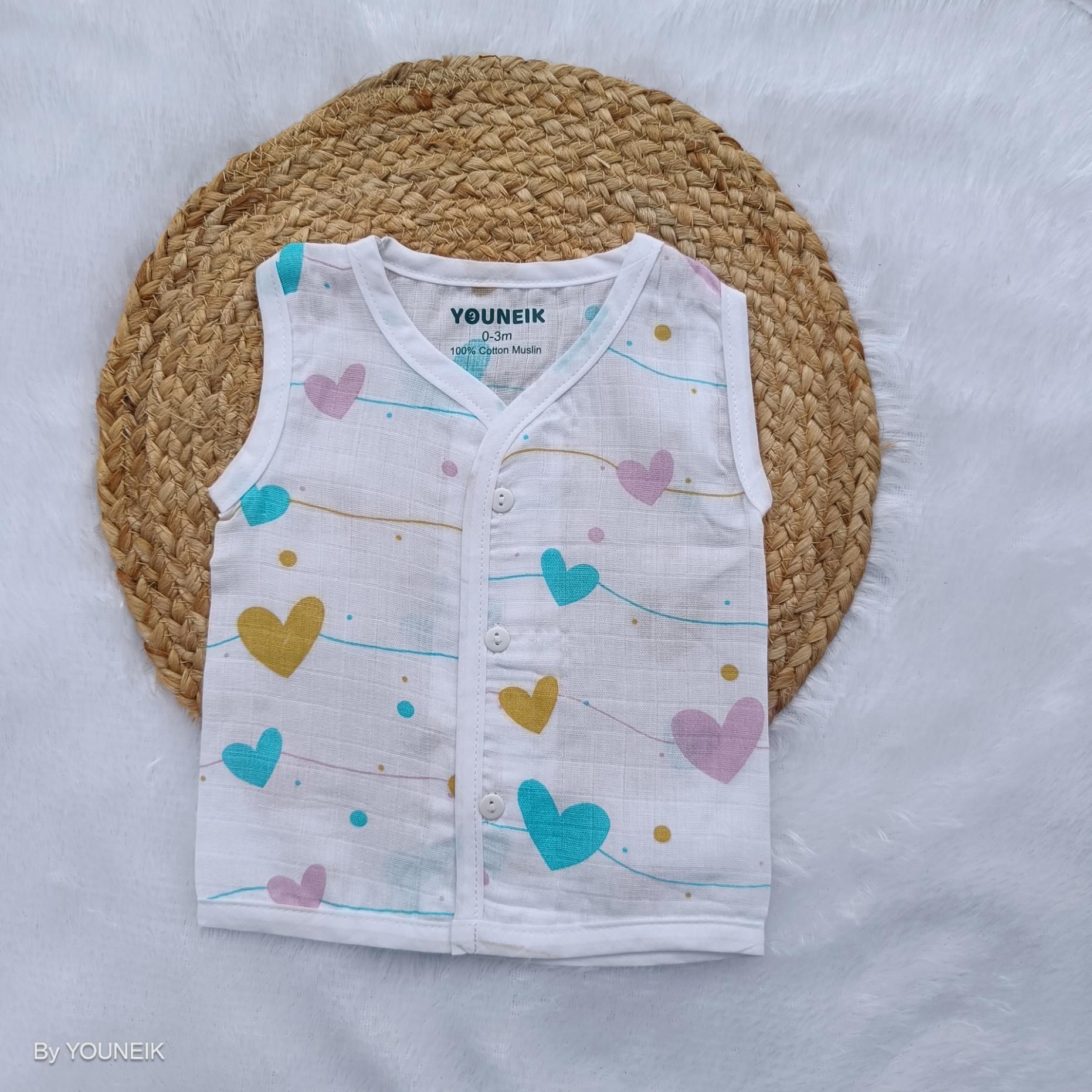 Muslin Jabla Button 0-12m | Line Heart