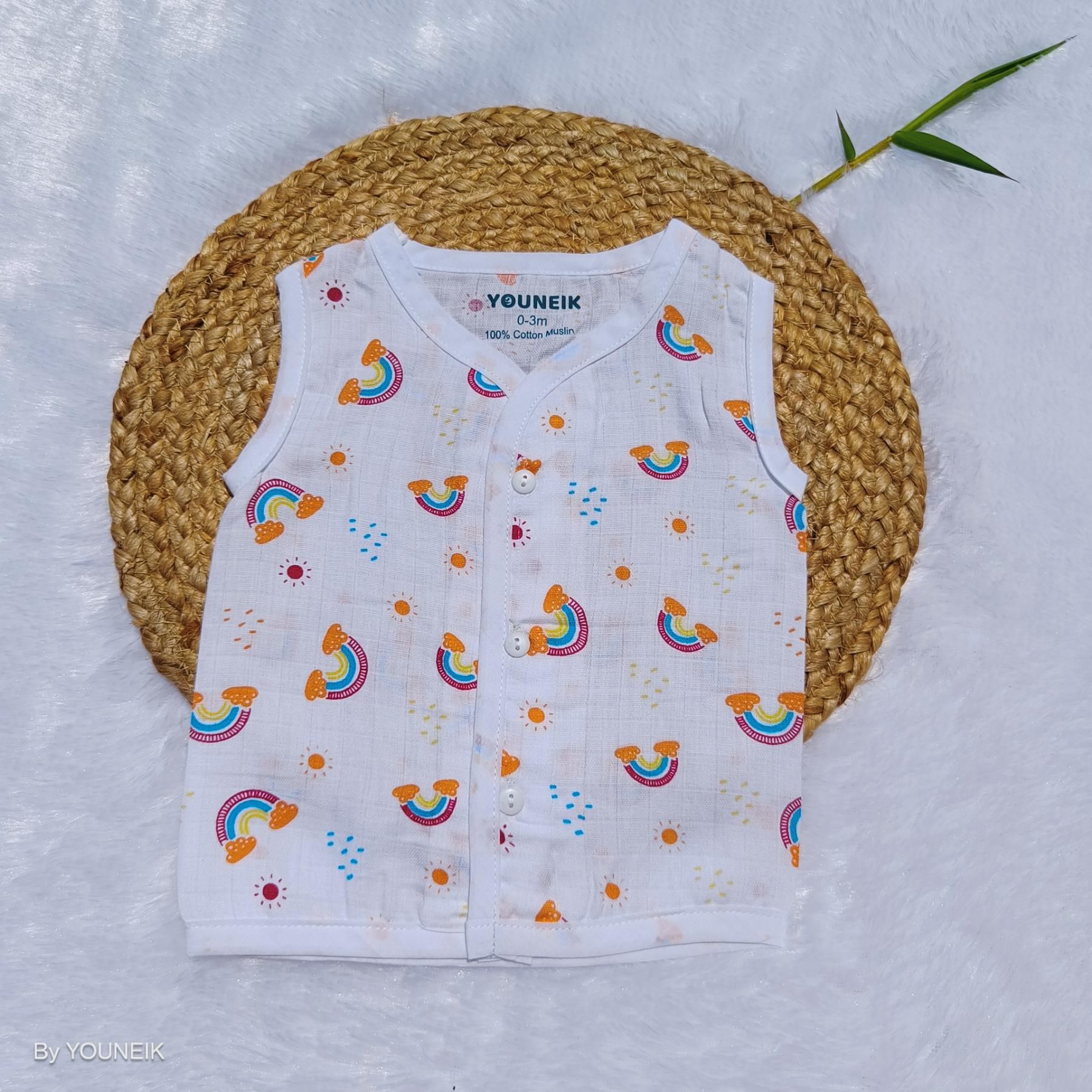 Muslin Jabla Button 0-12m | Rainbow