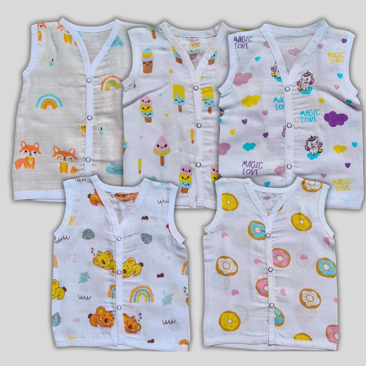 Muslin Jabla Snap Button 0-3m | 5 Pieces Combo