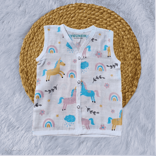 Muslin Jabla Snap Button 3-6m | Big Unicorn