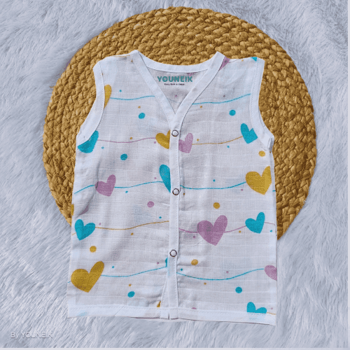 Muslin Jabla Snap Button 3-6m | Line Heart